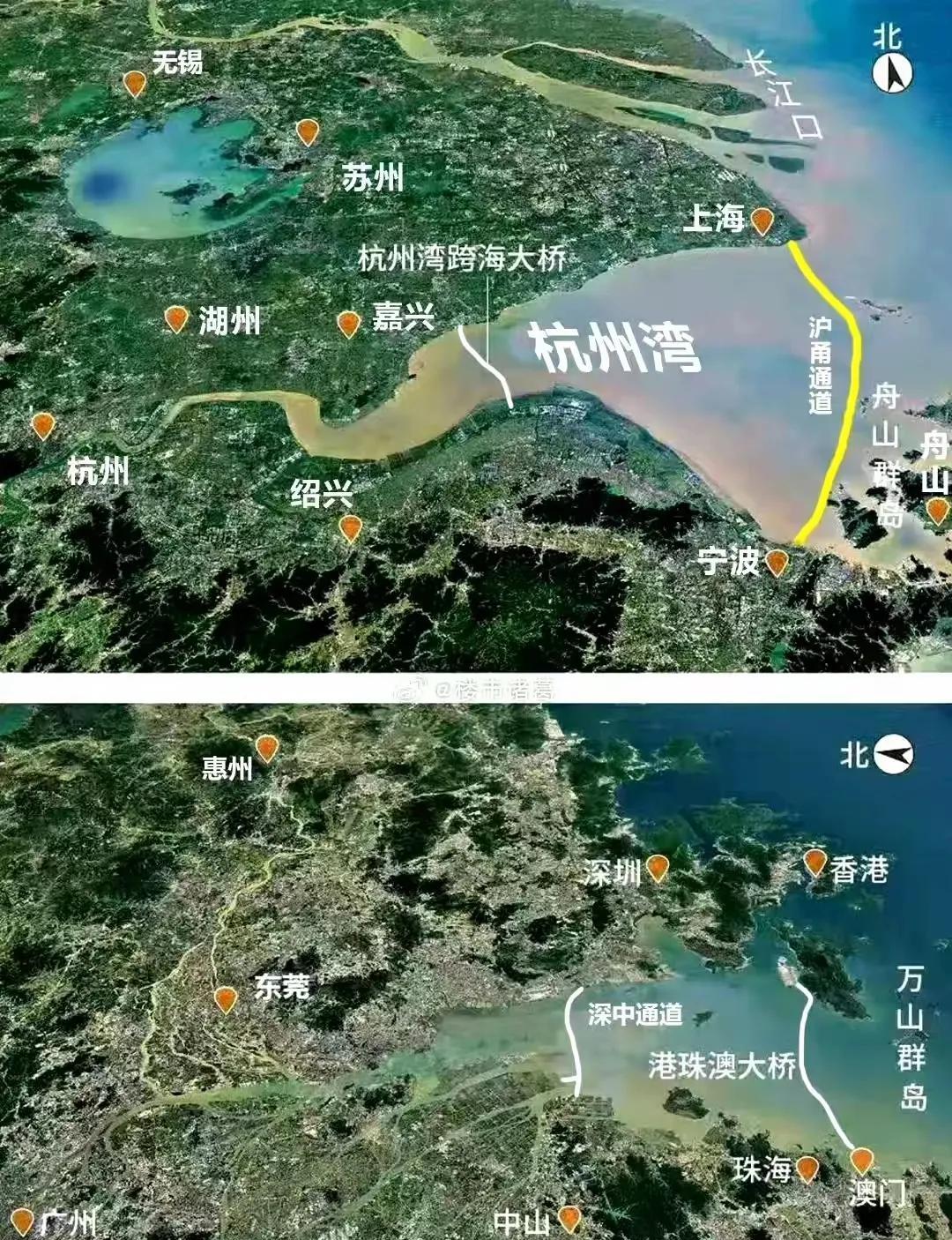 杭州湾的沪甬通道一旦建成，将比现在的港珠澳大桥更有意义！#杭州湾##珠江三角