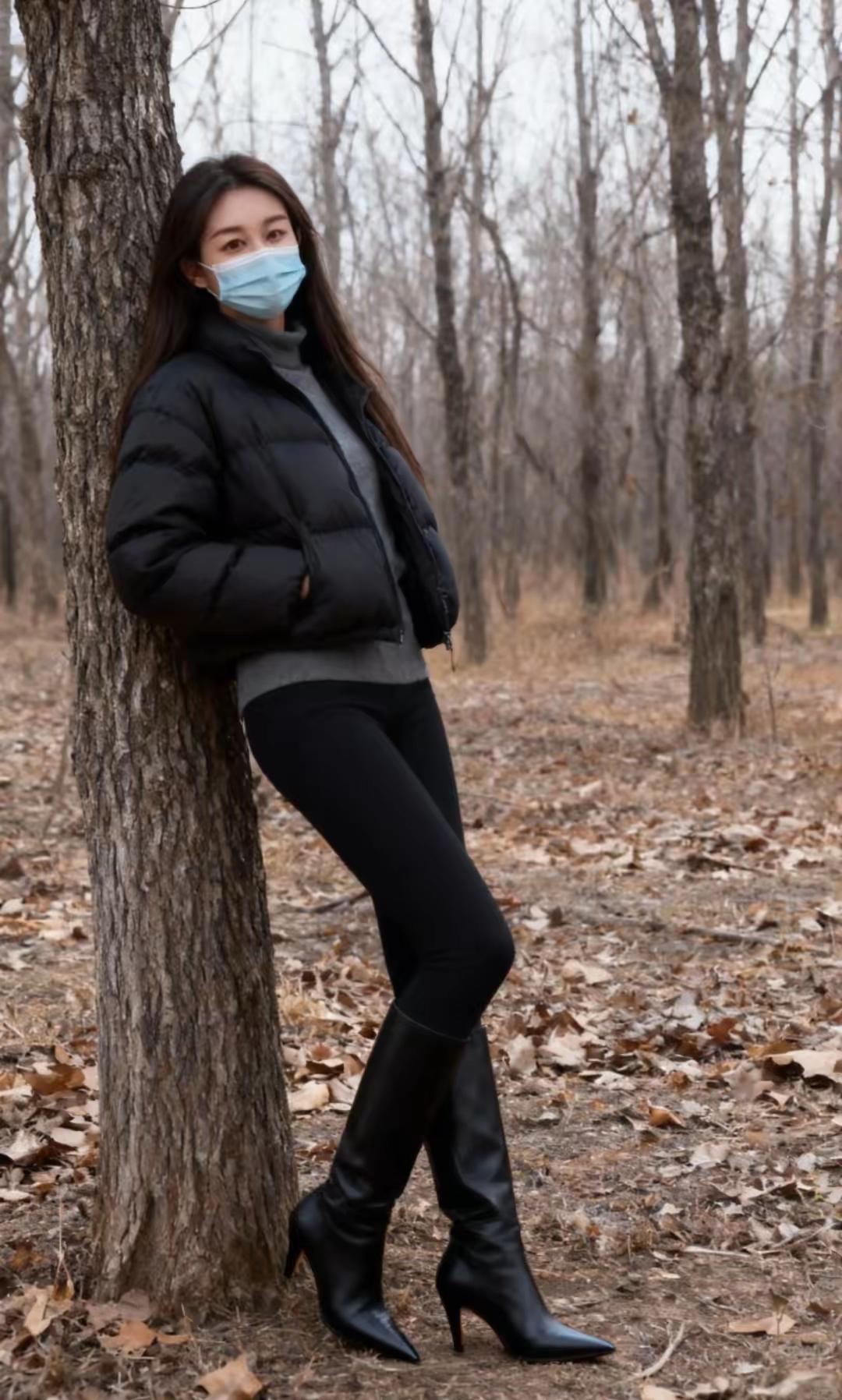 女生怎么穿紧身裤才好看冬季时女生上面穿宽松的棉服或羽绒服，下身穿黑色紧身裤和高筒