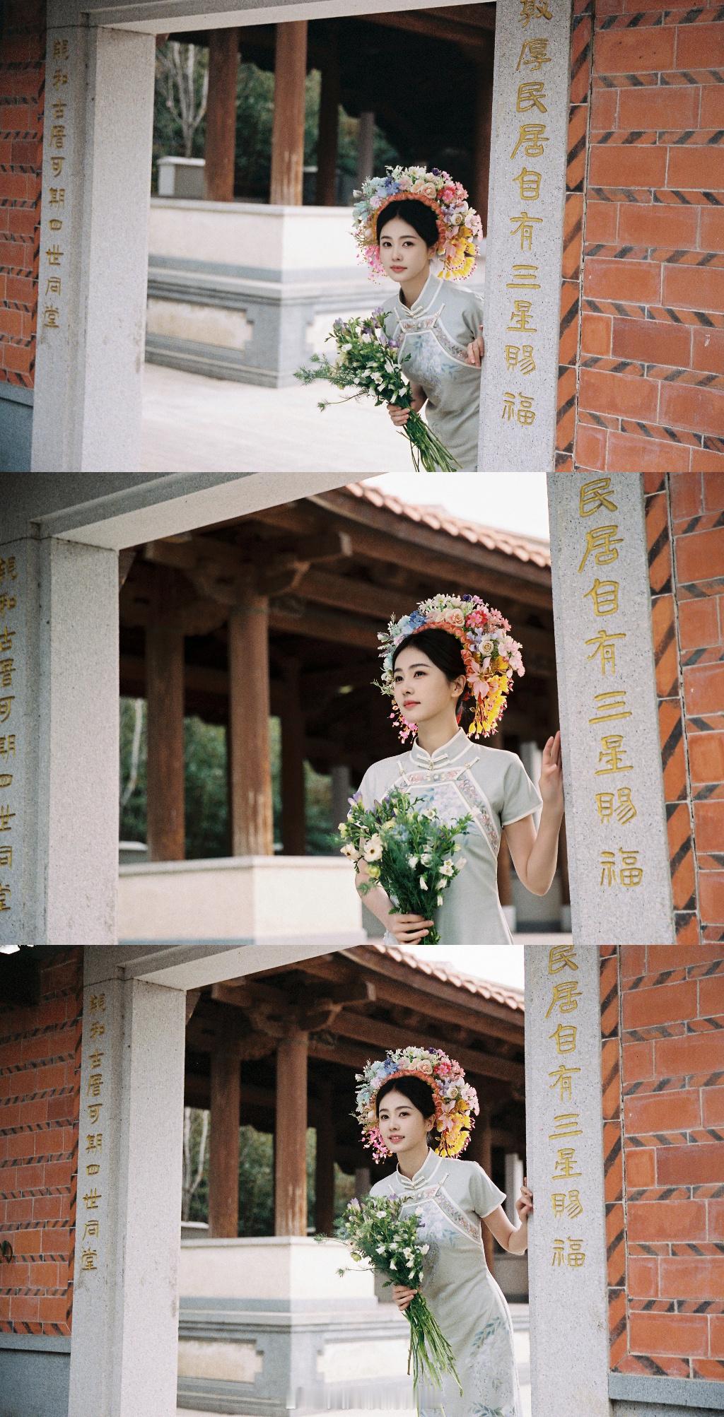 白鹿旗袍一念簪花温柔绽放​​​