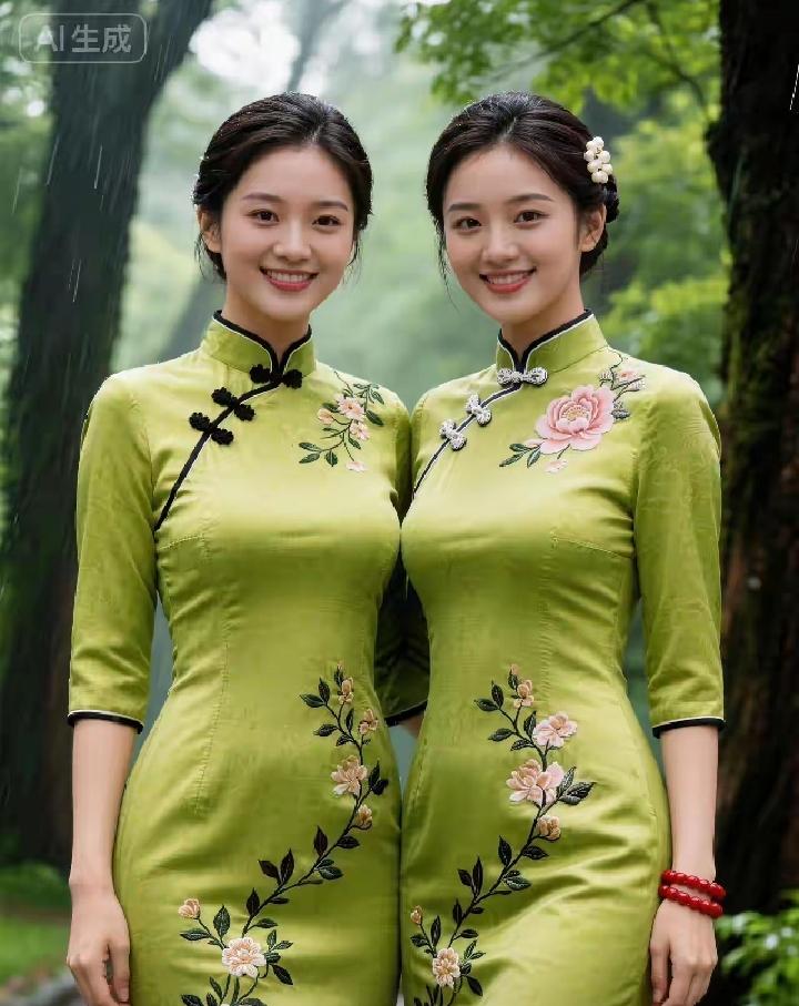 孪生姐妹旗袍秀惊艳迷人，能从漂亮的长相分清大小吗？都说穿衣打扮有六个不同地方，究