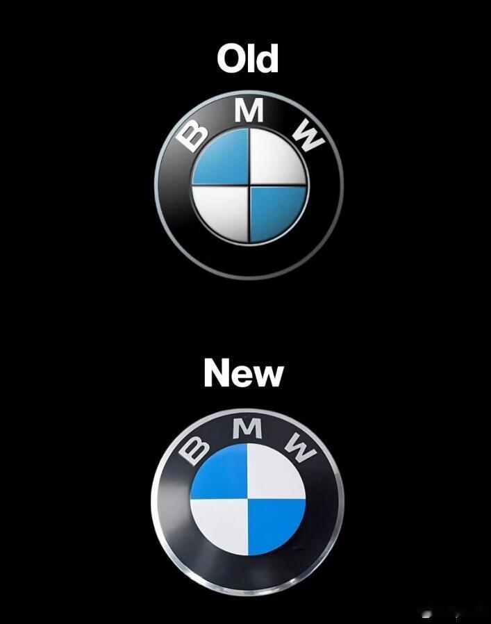 宝马的新logo，看起来变化不算大，主要就是把外圈的黑色改成了哑光材质，然后里面