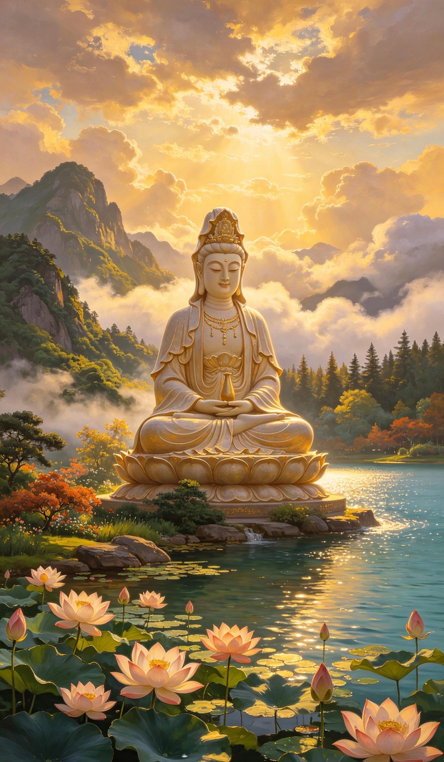 见者欢喜，观音携花赐福来，刷到即是幸运开端，默念“否极泰来”，接住好运能量，菩萨