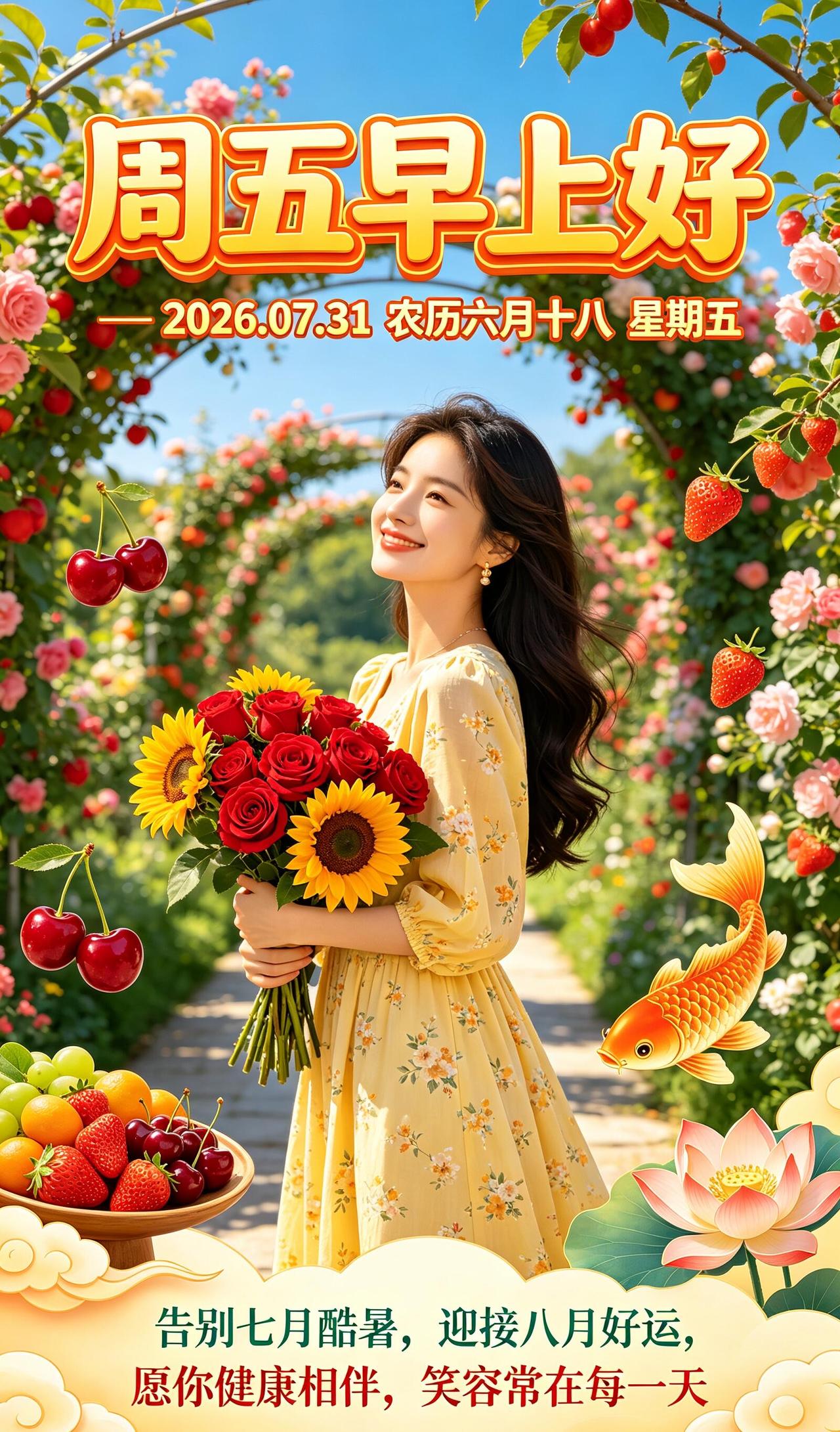 家人们早安🍉！7月31日，七月最后一天，一声问候送给牵挂的你。盛夏荷花盛放，晚