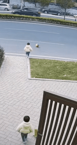 这孩子怎么看的，往大道上跑，幸亏猫咪把孩子扑倒，不然后果不堪设想。一对双胞胎打