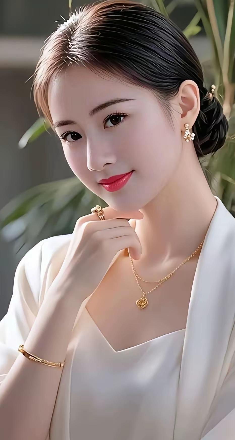 优雅气质，金饰闪耀，白衣飘飘，温柔可人