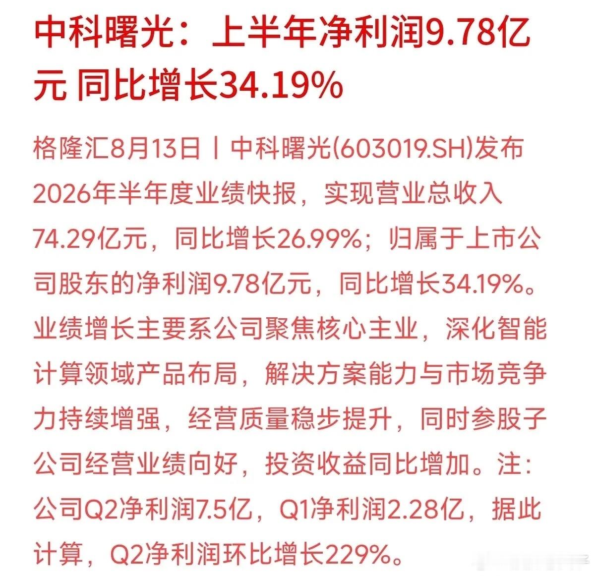 AI算力的需求到底真不真？看看算力硬件龙头的数据就有数了。中科曙光上半年营收74
