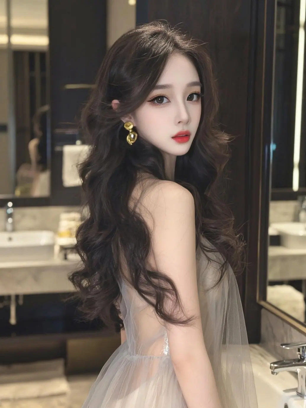 纯欲天花板 纯欲仙女系列 白色吊带裙造型 美女美妆搭配 慵懒卷发搭配露肩黑裙