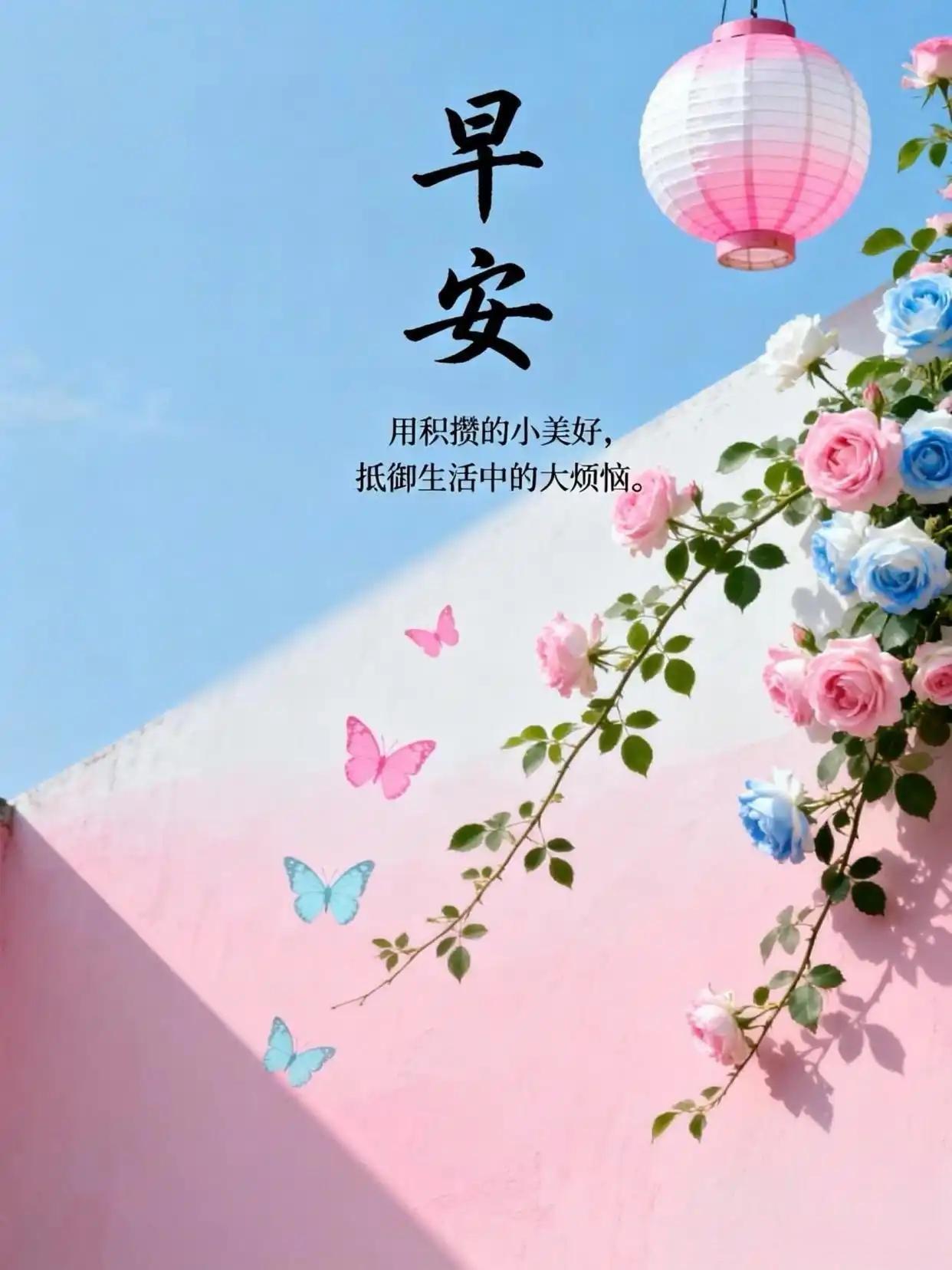 早安，用美好抵御烦恼。🌸🦋🏮