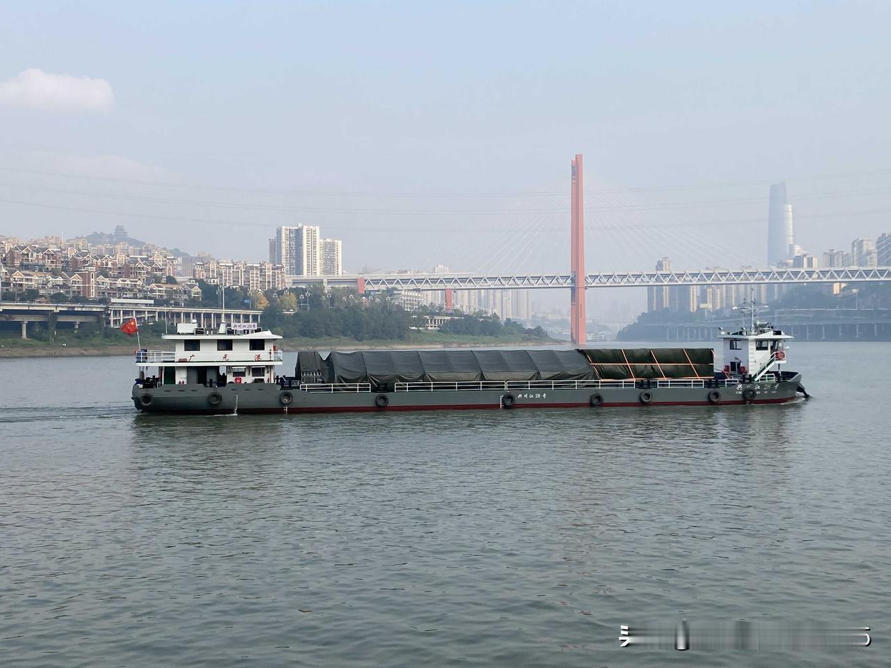 嘉陵江，久违的货轮今天下午，又是一个有阳光的周日，也是“大雪”。午睡后，去江