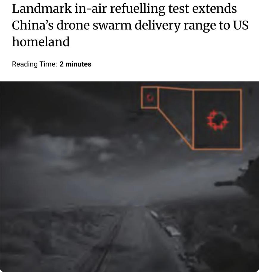 外媒：中国西北工业大学进行了首次公开报道的无人机自主空中加油飞行测试，这一测试的