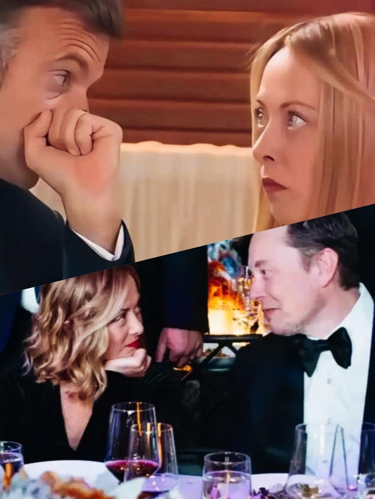 梅洛尼看马克龙时的眼神和看马斯克时的眼神明显不一样啊！梅洛尼不同的眼神代表了各