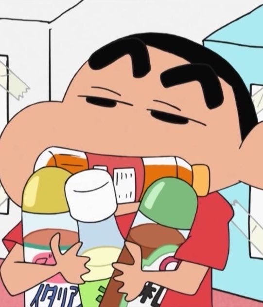 看到好吃的就蜡笔小新化​​​