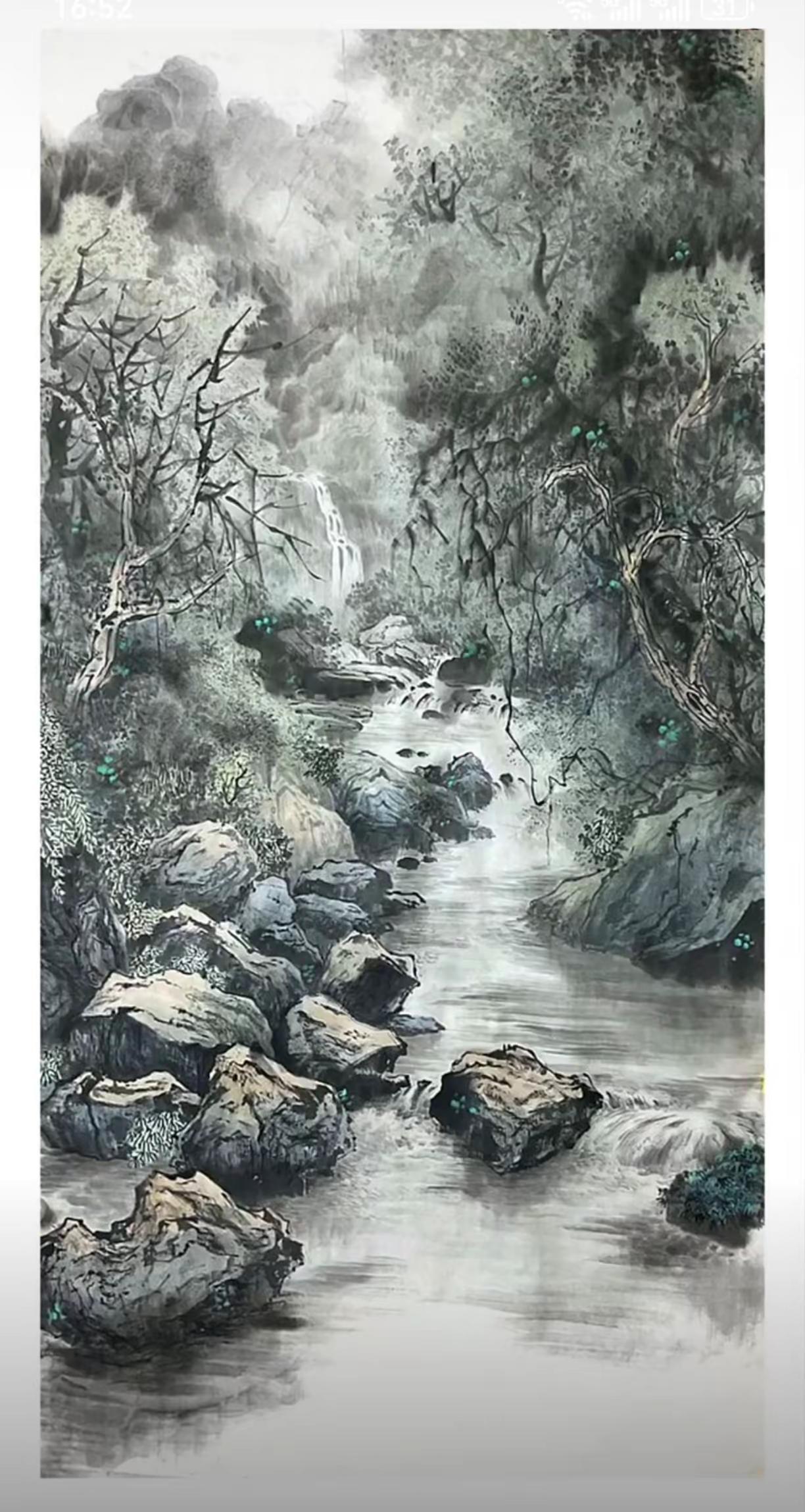 春山溪韵。订制山水纯手绘之美国画山水纯手工绘画国画