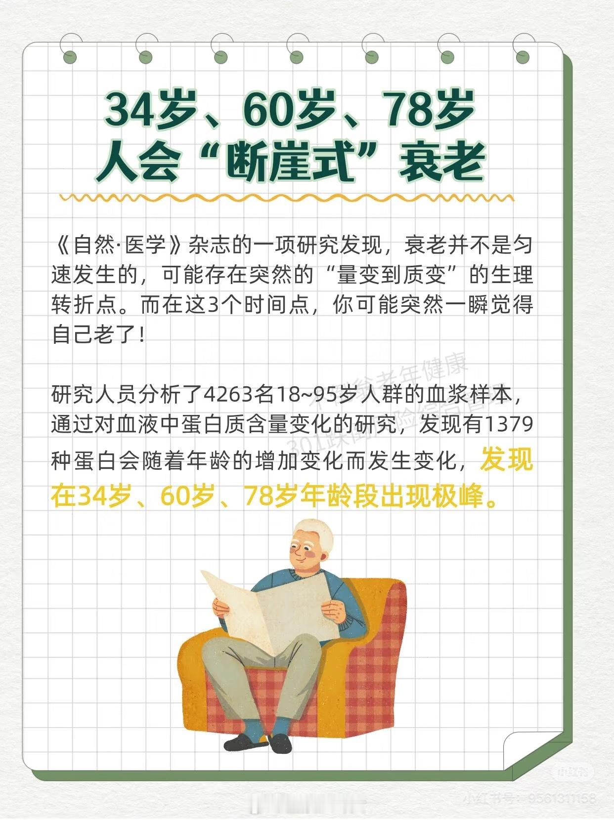 35岁以后真的会断崖式衰老衰老并非匀速，存在三个关键转折点（34岁、60岁、78