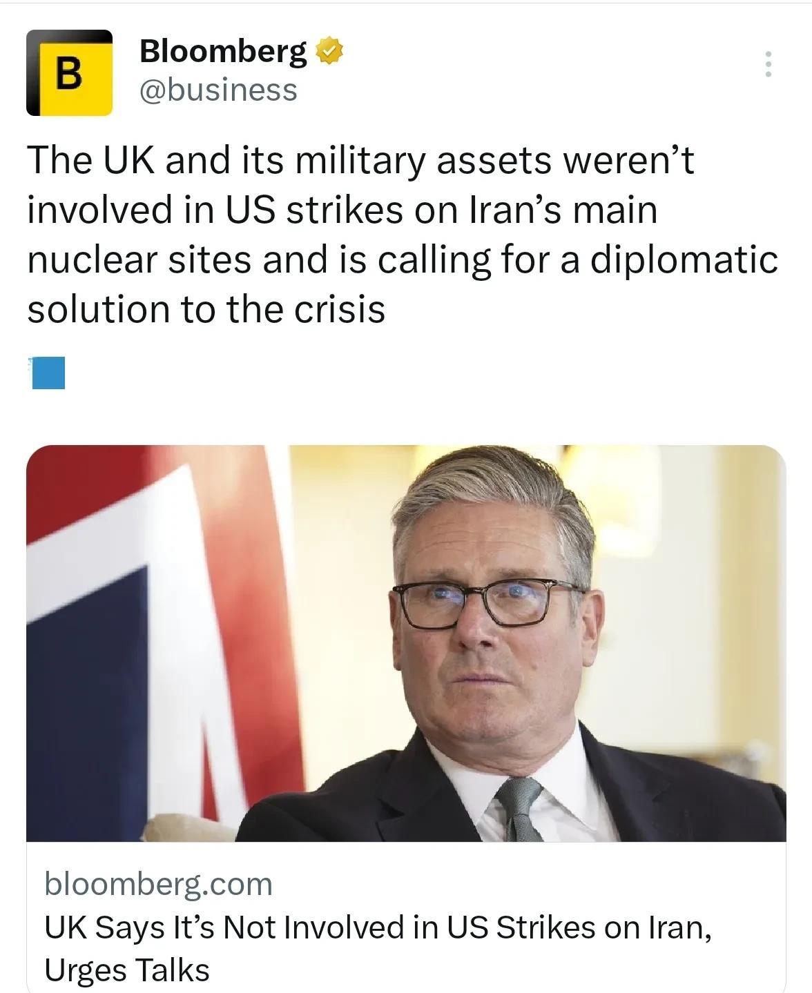 美国对伊朗开战，大英竟然是第一个怂的。英国在第一时间就表示，美国打击伊朗核设施