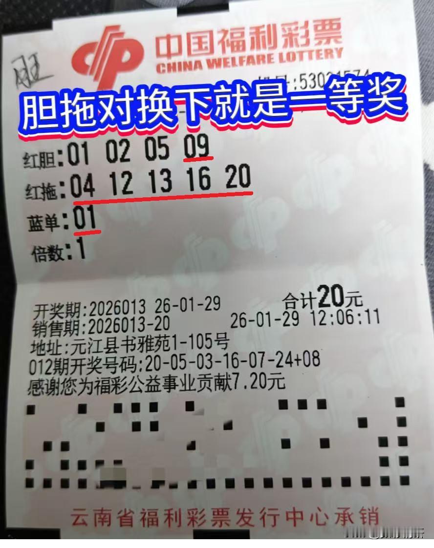 肠子都悔青了，是才是真正的阴差阳错。双色球第26013期开奖：04,09,12