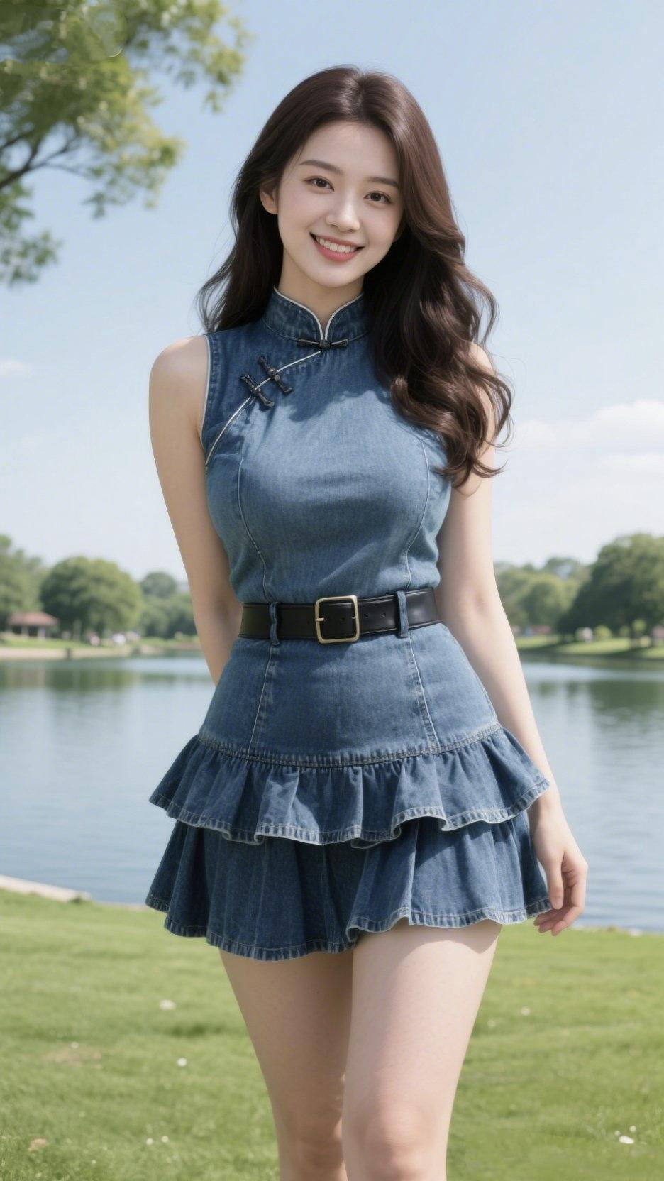 《湖畔的蓝旗袍》风把云揉成软糖贴在透亮的天上你站在青草与湖水之间牛仔