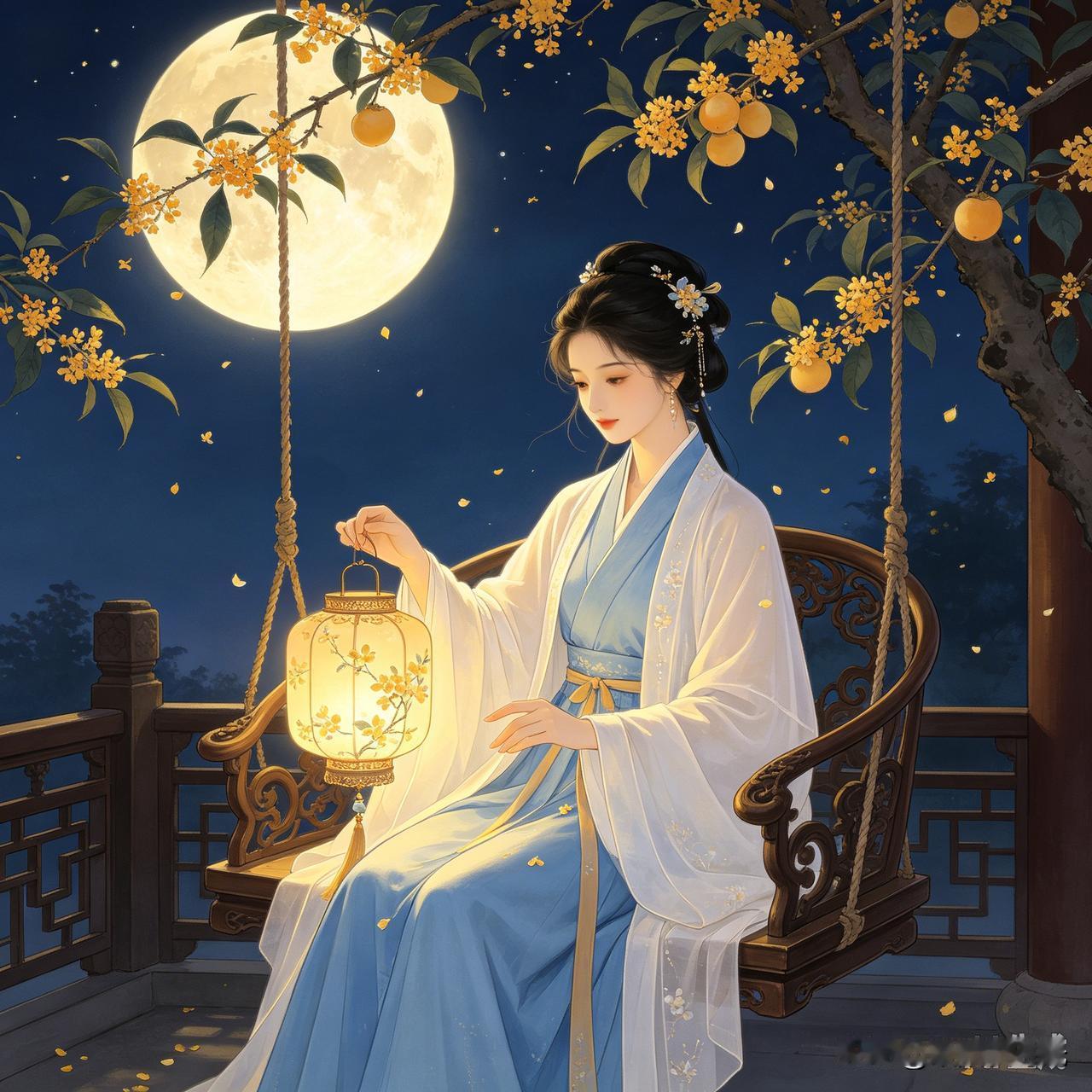 浓情寄中秋皓月当空，桂香漫染清秋。良夜如水，月华倾泻人间。古时月下凭栏，执灯遥