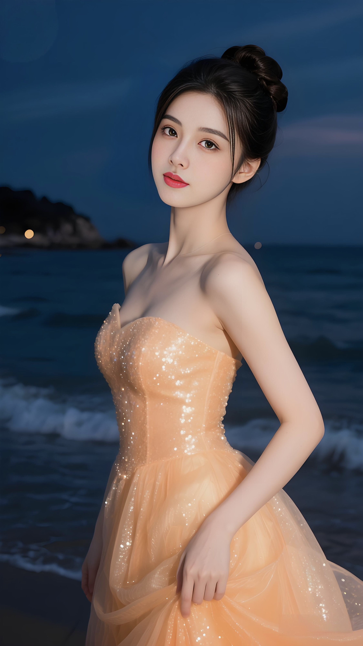 月色如水，美人如画。