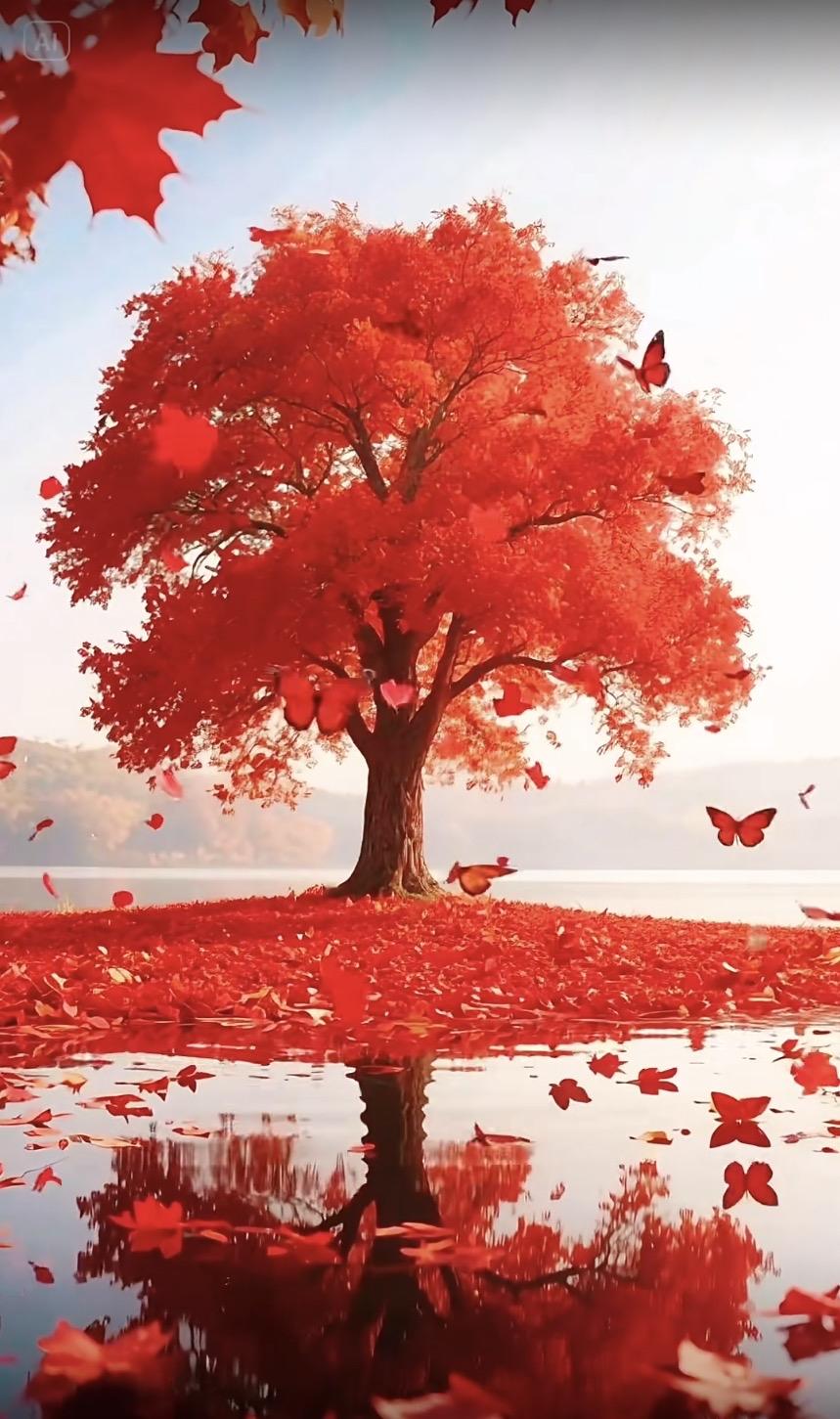 上联：枫叶有情红满树下联：芦花无意白满头