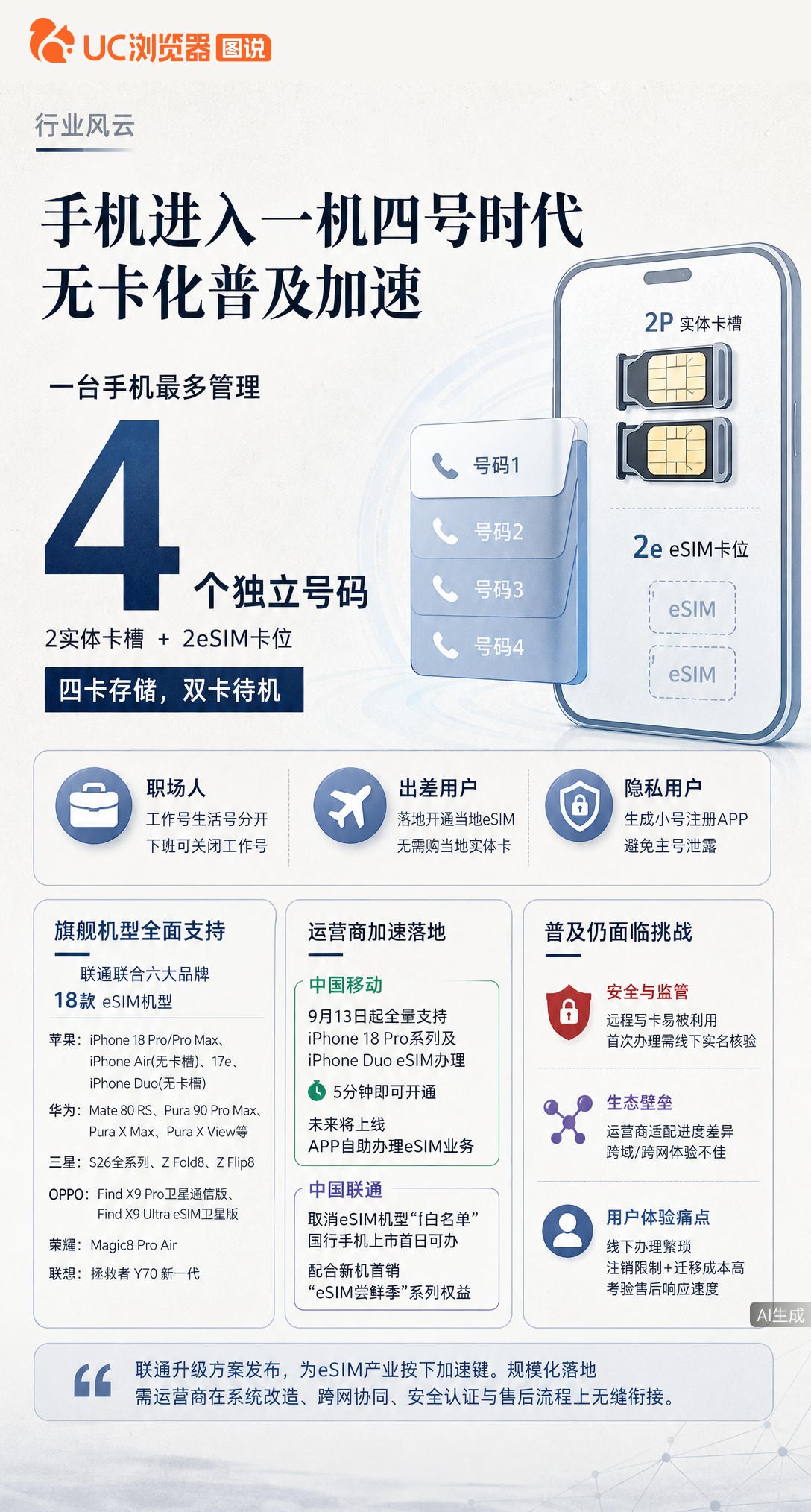 联通官宣手机“一机四号”，但别急着扔备用机！本质是四卡存储、双卡待机，受基带限制同时在线仍仅两个号。