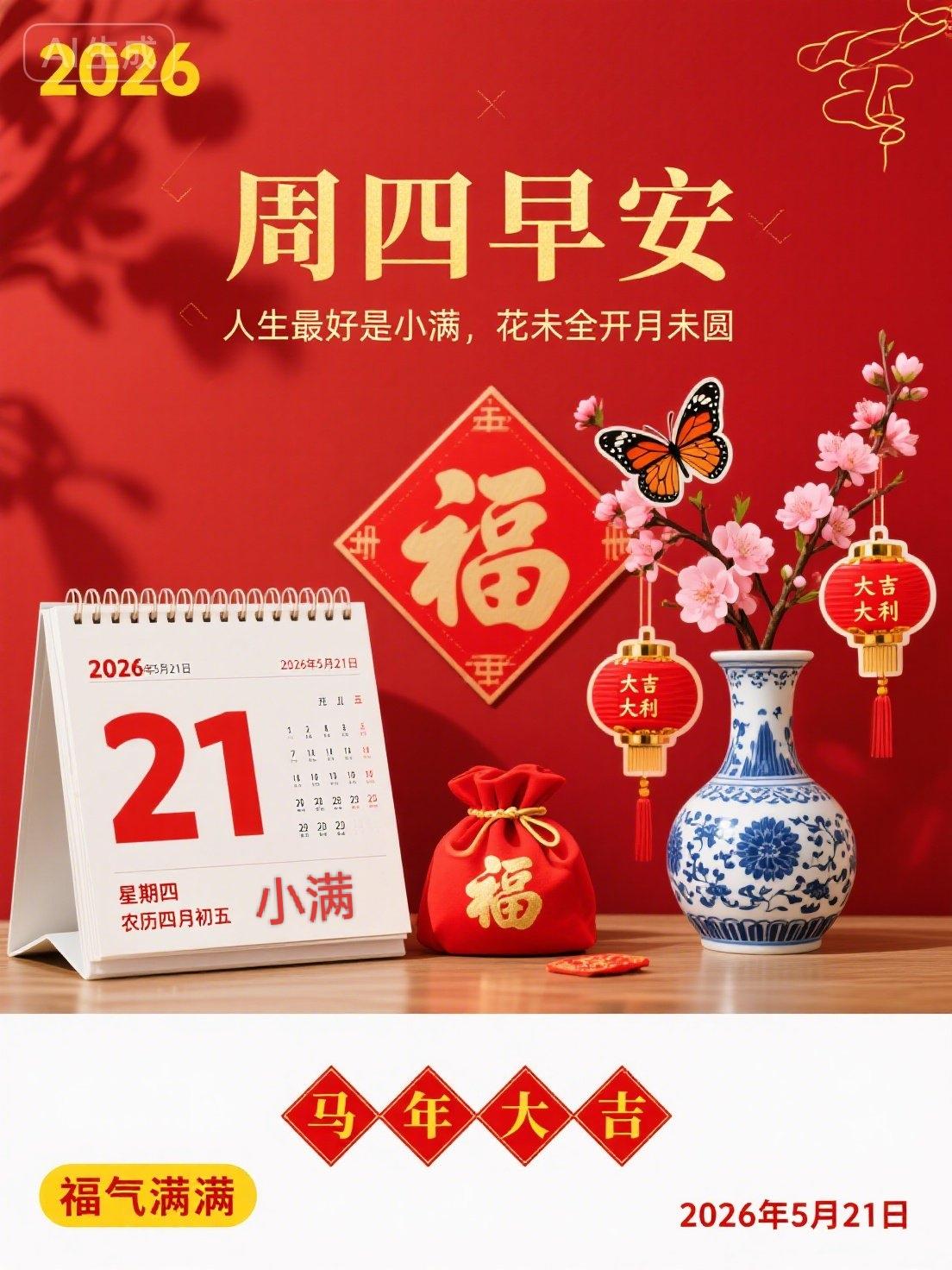 今天是5月21日·周四🍒小满，早安！[玫瑰]时至小满，夏日渐浓，岁月匆匆，