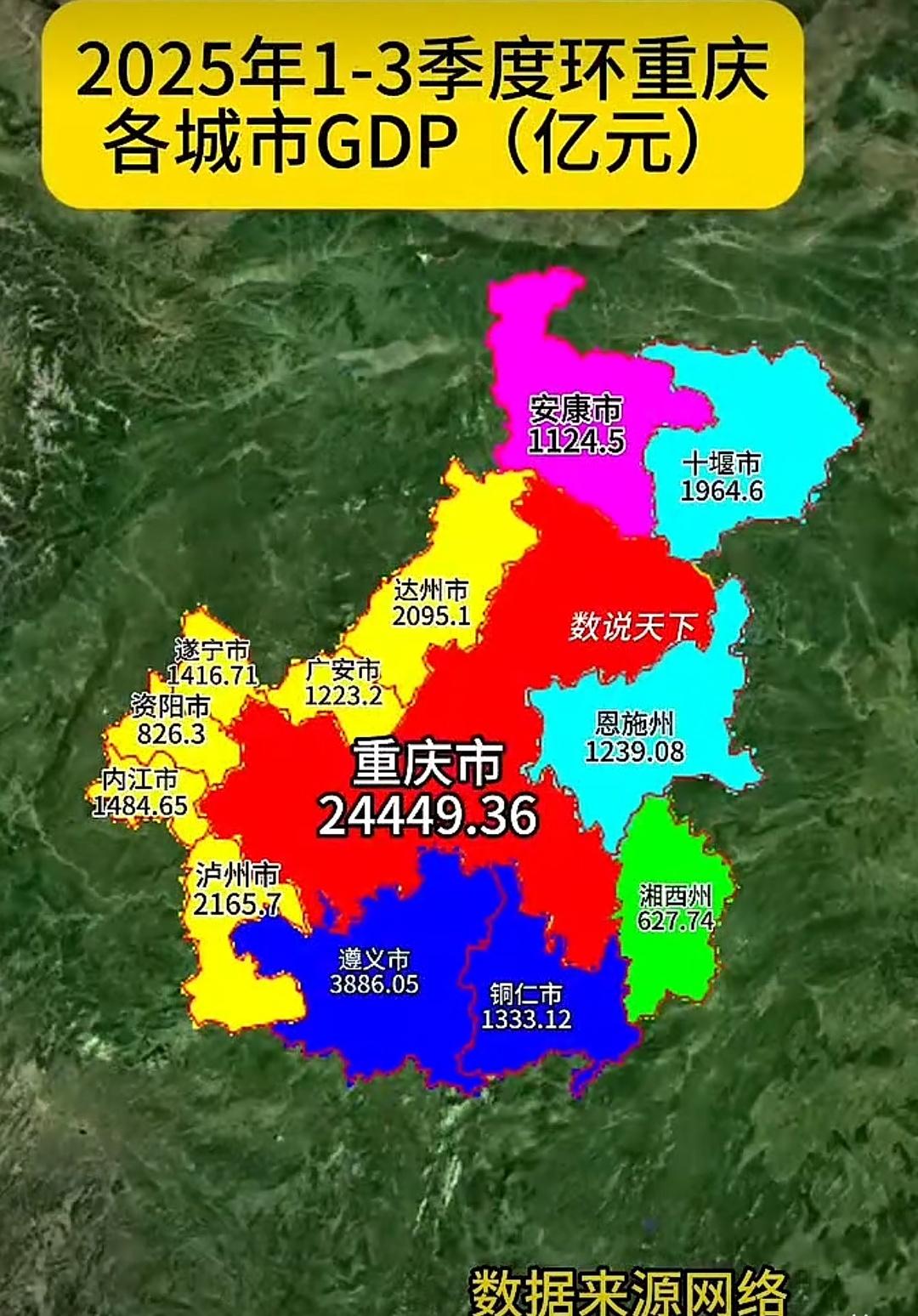 整个环重庆周边城市，只有遵义的经济数据要好些，但遵义的面积够大，而重庆现在是直管