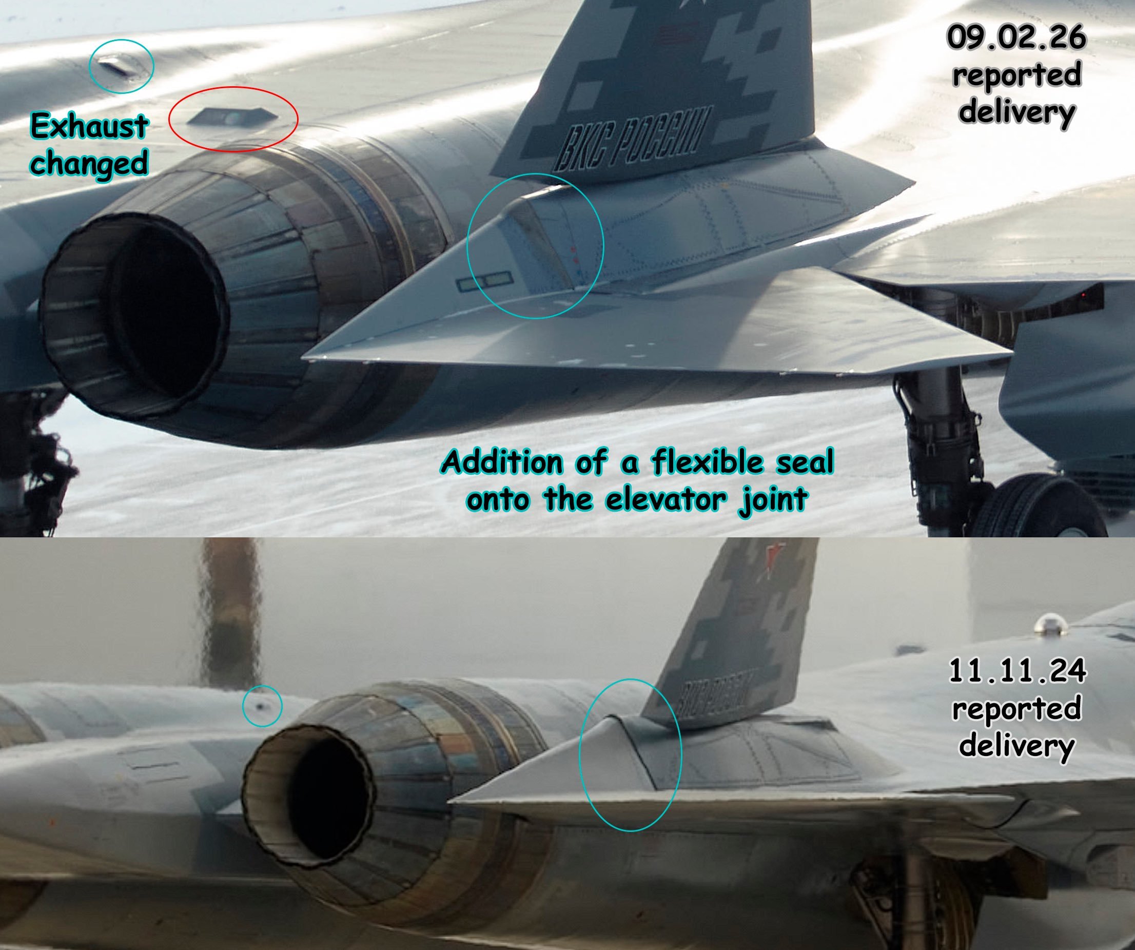 2026款Su-57的另一处小改，对一些影响隐身的缝隙做了遮蔽填充ps：尽管这批
