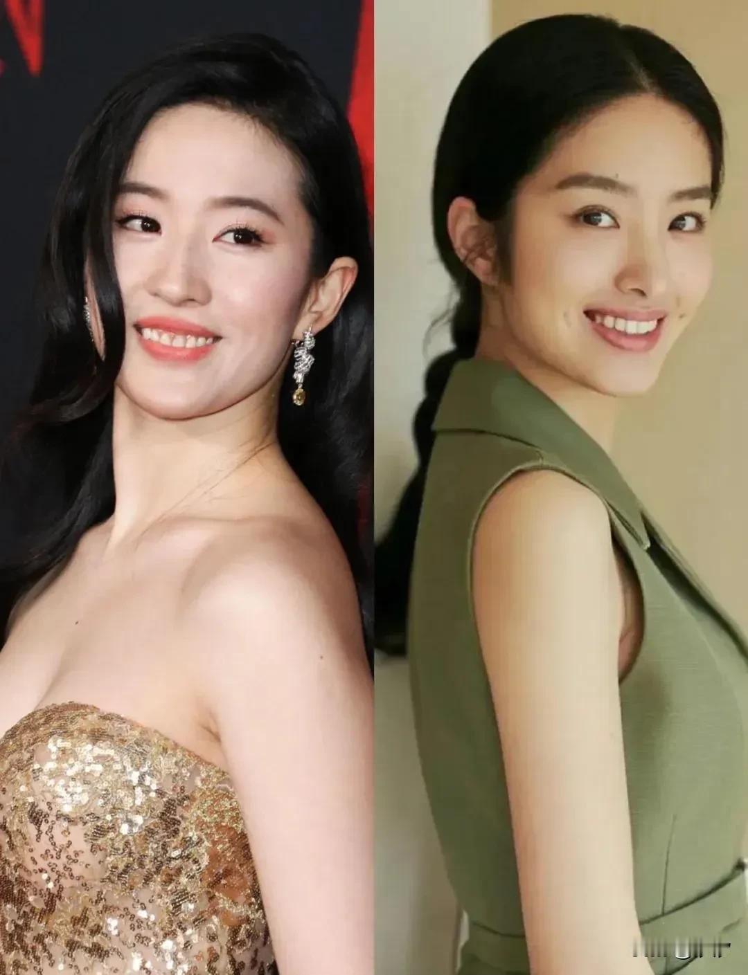 杨采钰和刘亦菲都是大美女，把她两个放在一起还真有几分相像，从脸型眼睛鼻子嘴巴