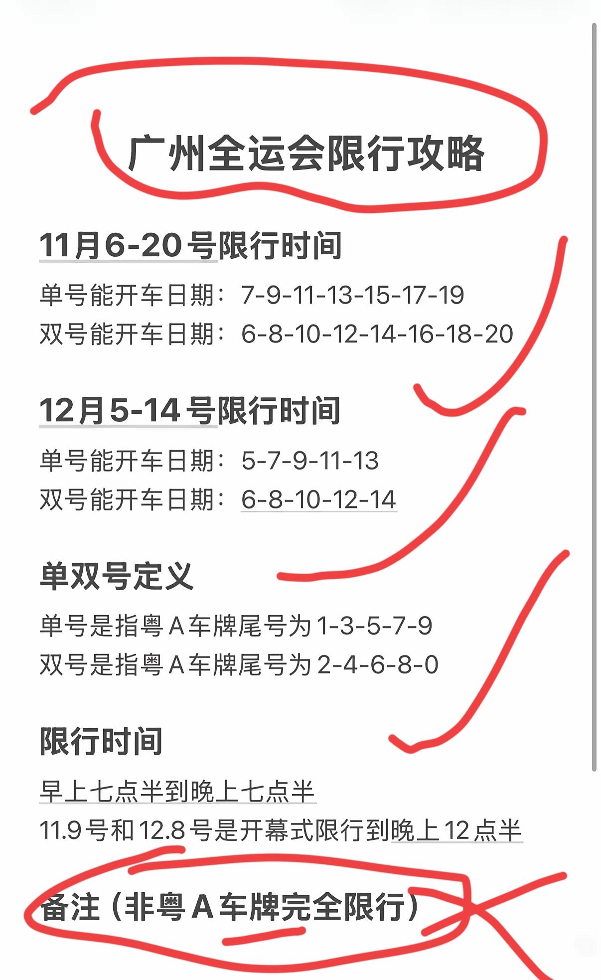 广州全运会，最新限行通知书，非粤A车主，请知悉。