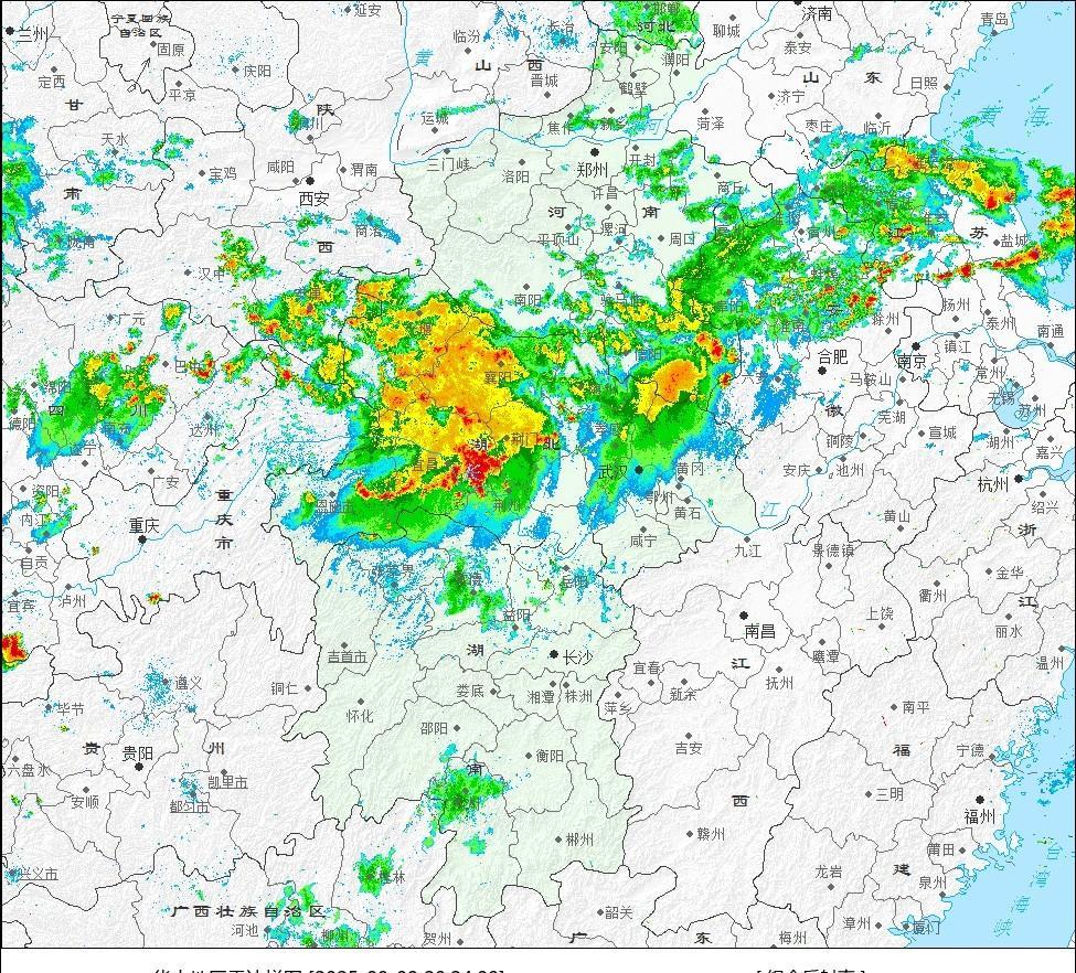 今天白天在冷空气推动下，主雨带已经南压至长江和淮河之间，河南南部、湖北中北部、苏