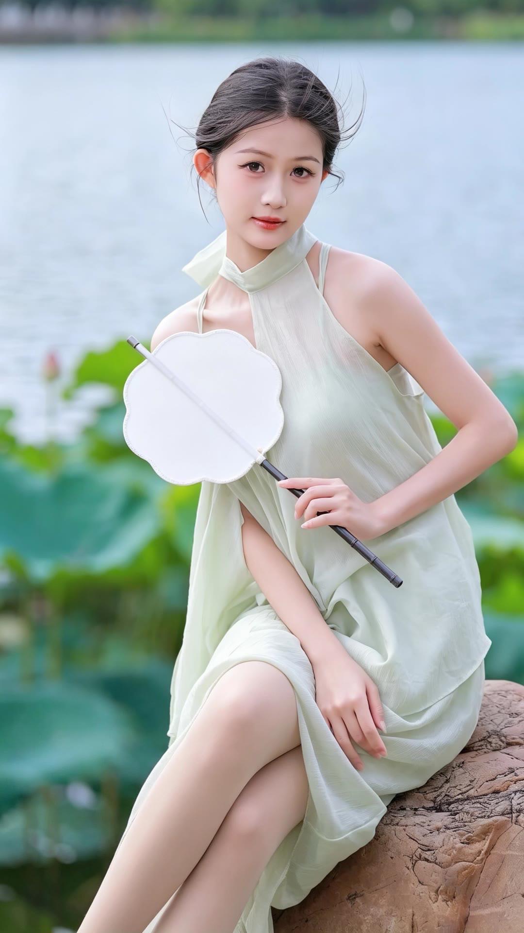 浅绿色连衣裙仙气飘飘清新绿裙写真轻纱绿裙绿纱裙写真