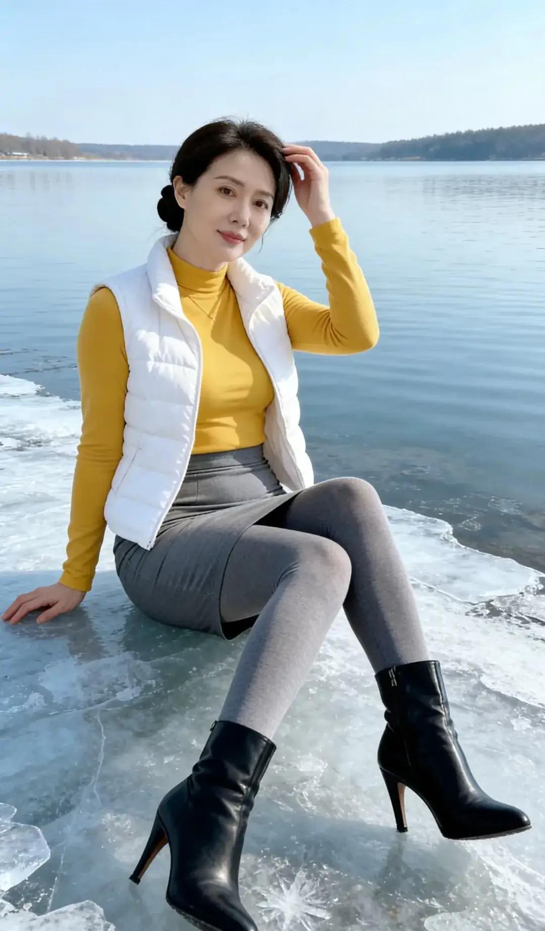 冰上美人坐，湖光映影长。