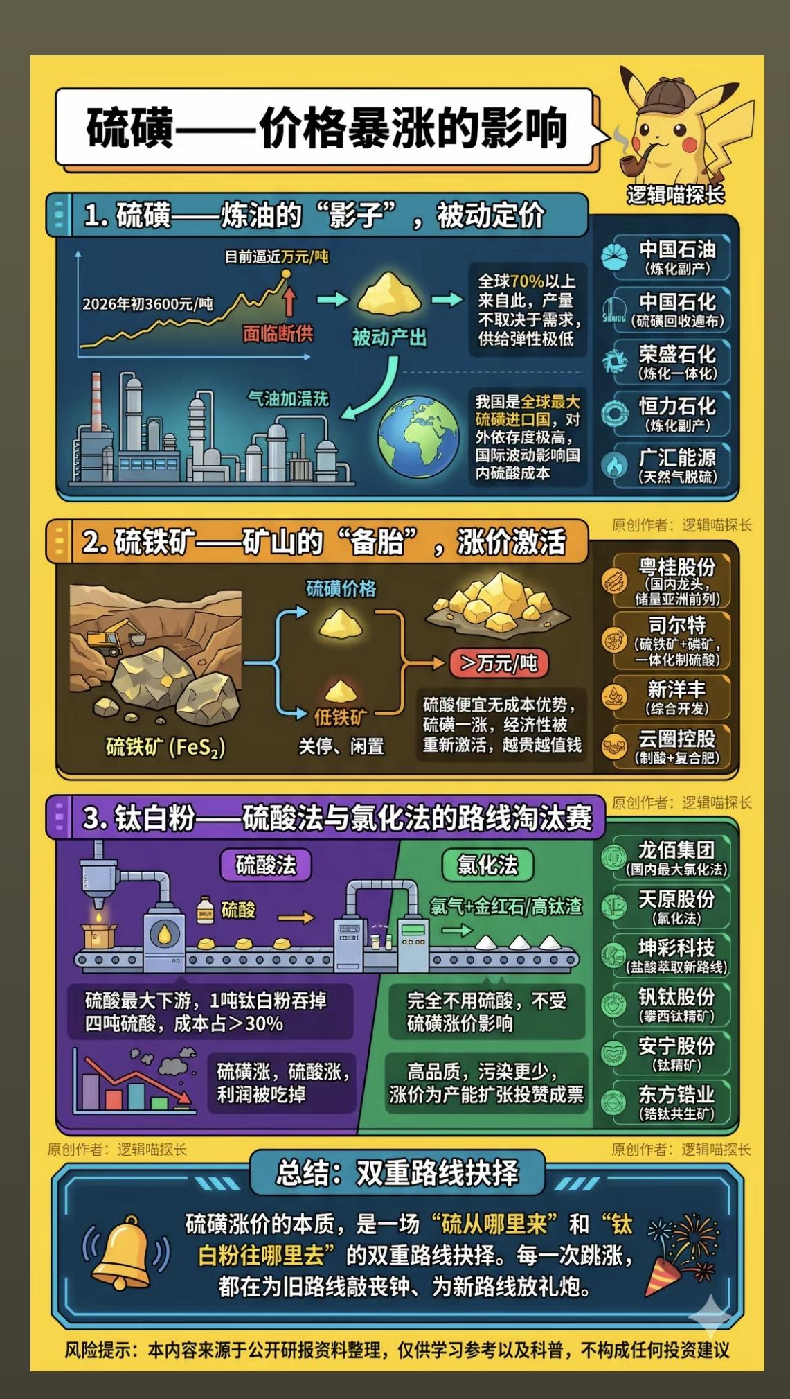 硫磺——价格暴涨的影响！1.硫磺——炼油的影子，被动定价2.硫铁矿——矿山