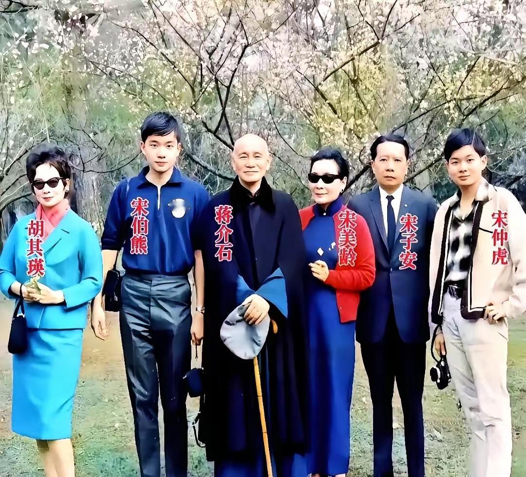 王铎：蒋介石、宋美龄与宋子文一家1965年，78岁的蒋介石夫妇与宋子文一家，在