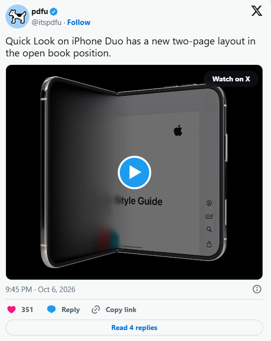 iPhoneDuo的QuickLook双页排布，被提前看到了MacRumors也跟进了那段视频：iP