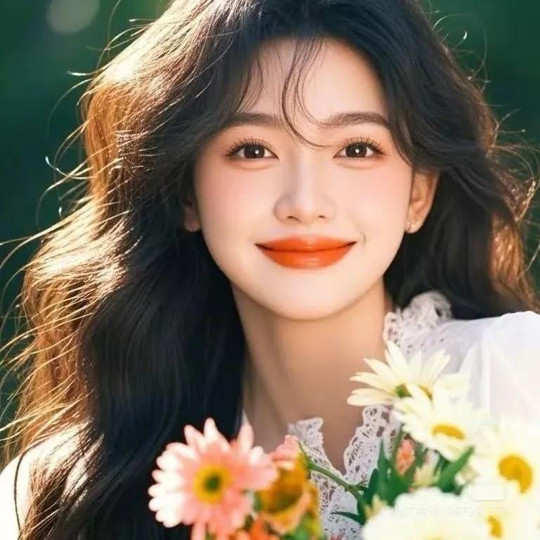 春日少女，花海中的微笑少女感笑容少女感微笑女孩少女的笑容美少女的微笑花海