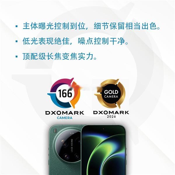 DXOMARK公布了小米17Ultra的影像成绩小米17Ultra获得166