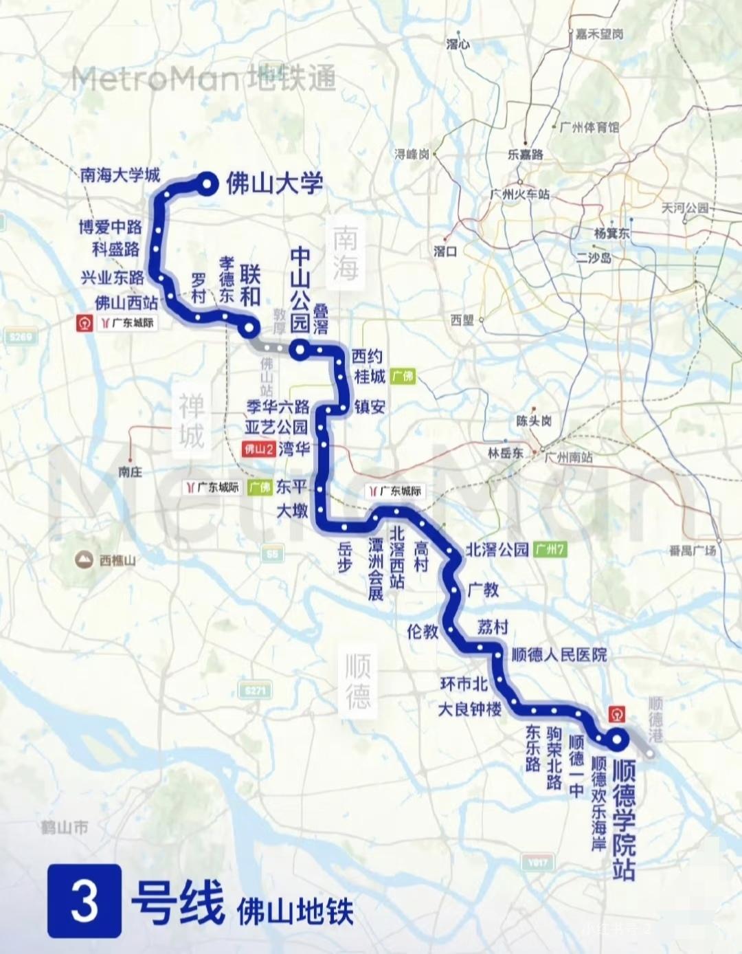 佛山最重要的一条线即将贯通了佛山三号线贯穿南海、禅城、顺德，连接佛山西站、佛山
