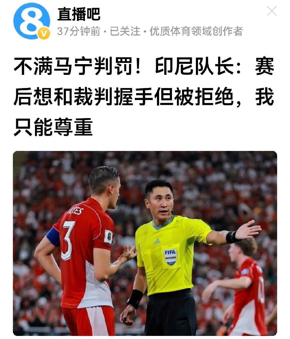 有人说胡荷韬在国足与印尼队比赛中身受重伤，昨天马宁给印尼队出了6张黄牌，是为胡荷