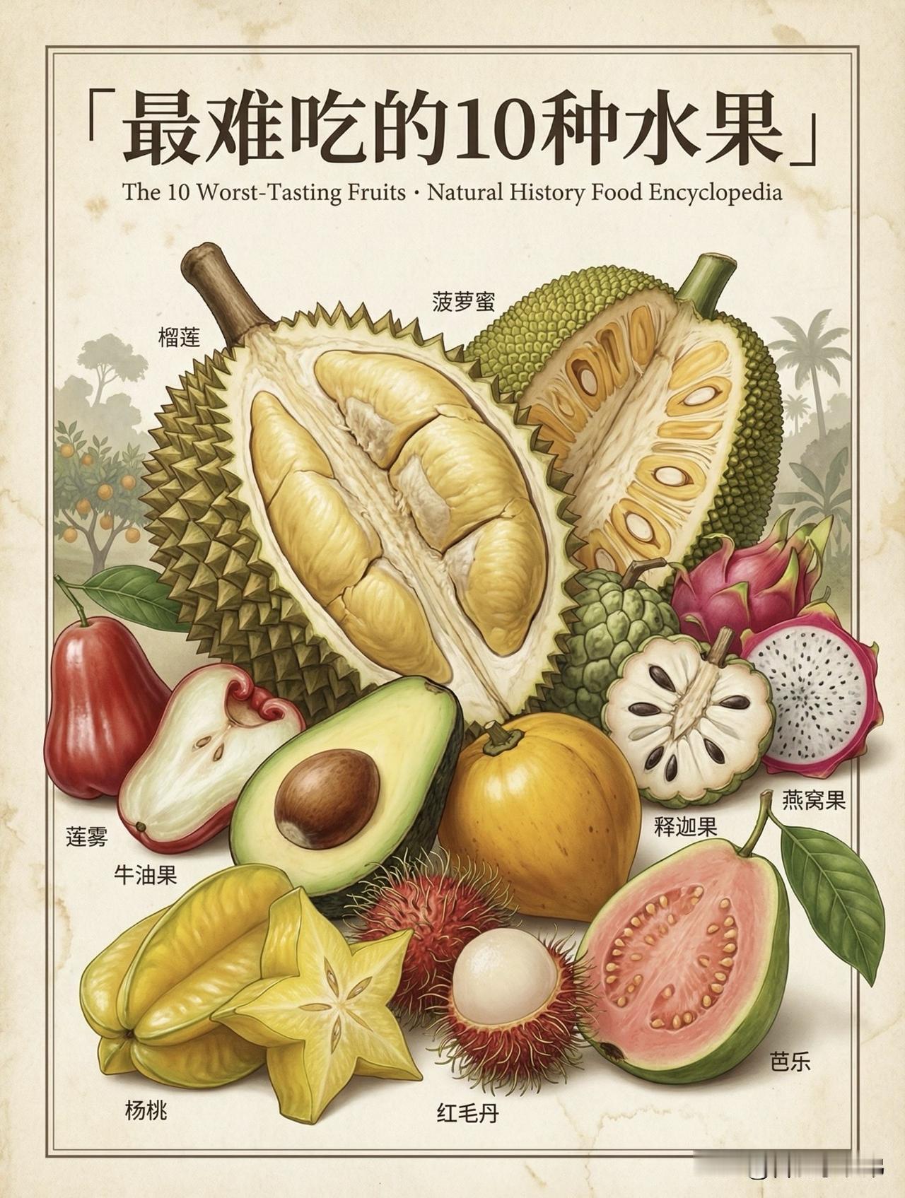 很火但难吃的水果刷到网友总结的“最难吃的10种水果”，我居然全吃过，而且都挺喜欢