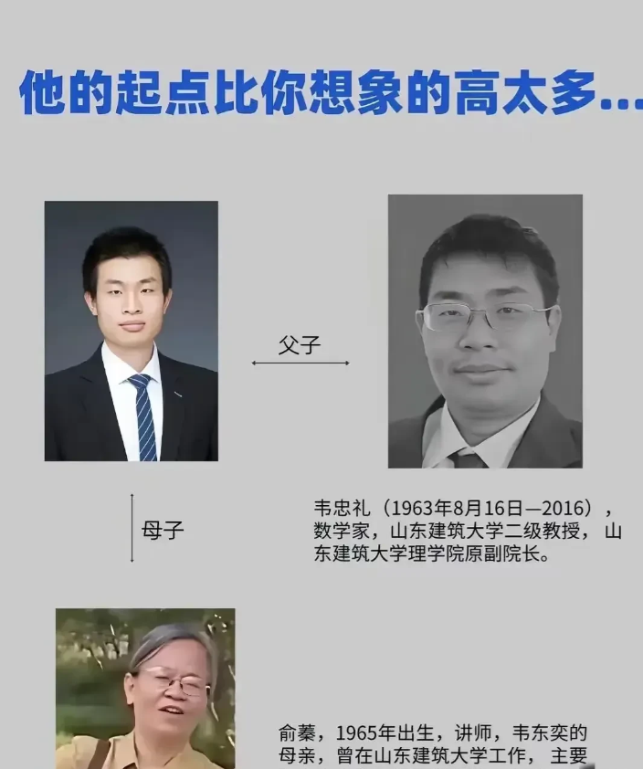 北京大学的韦神的起点比你想象的高太多。他父亲韦忠礼是数学家，是山东建筑大学的二级