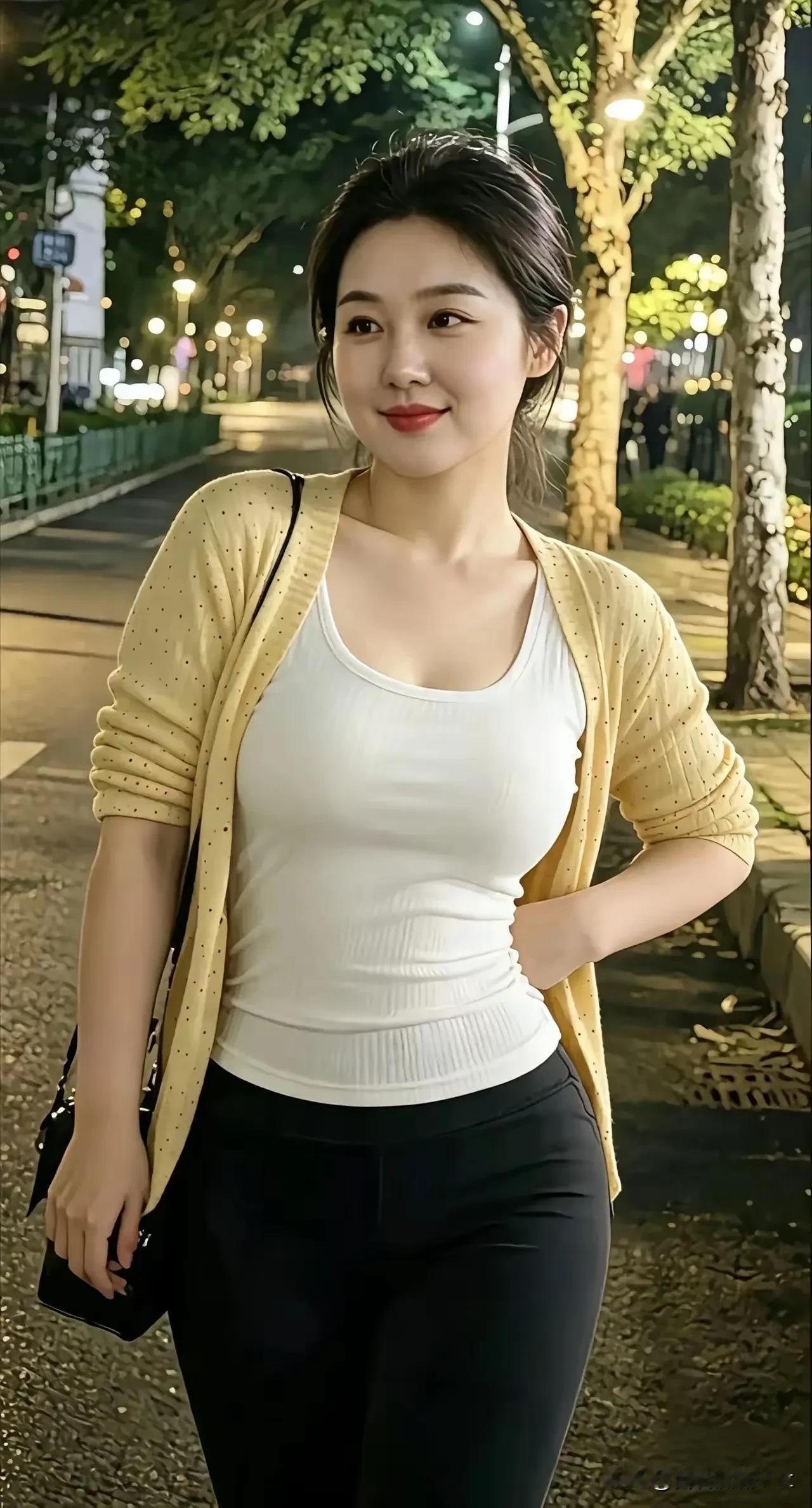 点绛唇·夜街闲步夜色街灯，柔辉漫染行人路。浅衫轻素，笑靥含温煦。缓