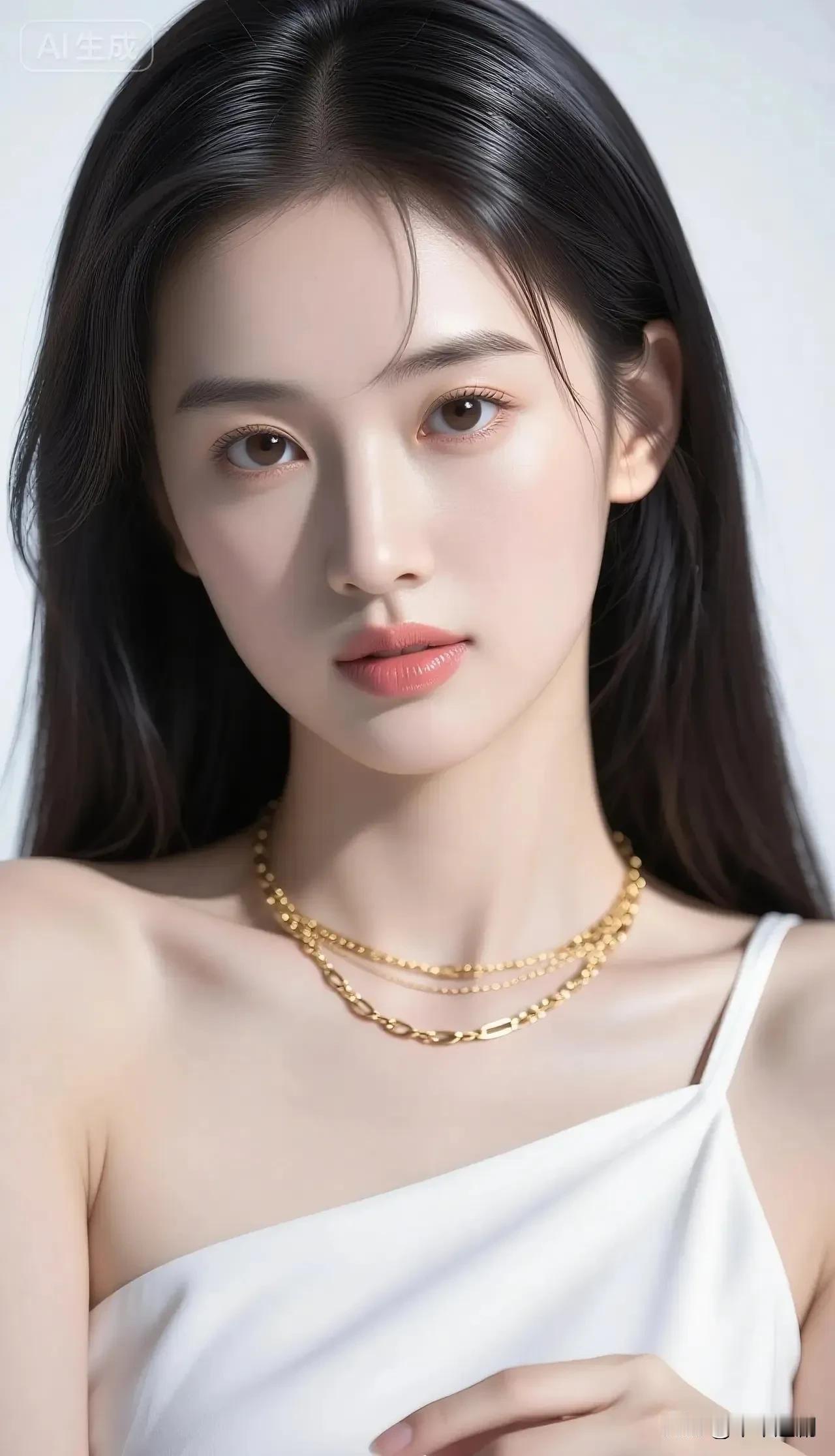 什么样的穿搭可以成为气质女神?极简白吊带衬出清冷肩颈，多层金链添了精致质感，黑