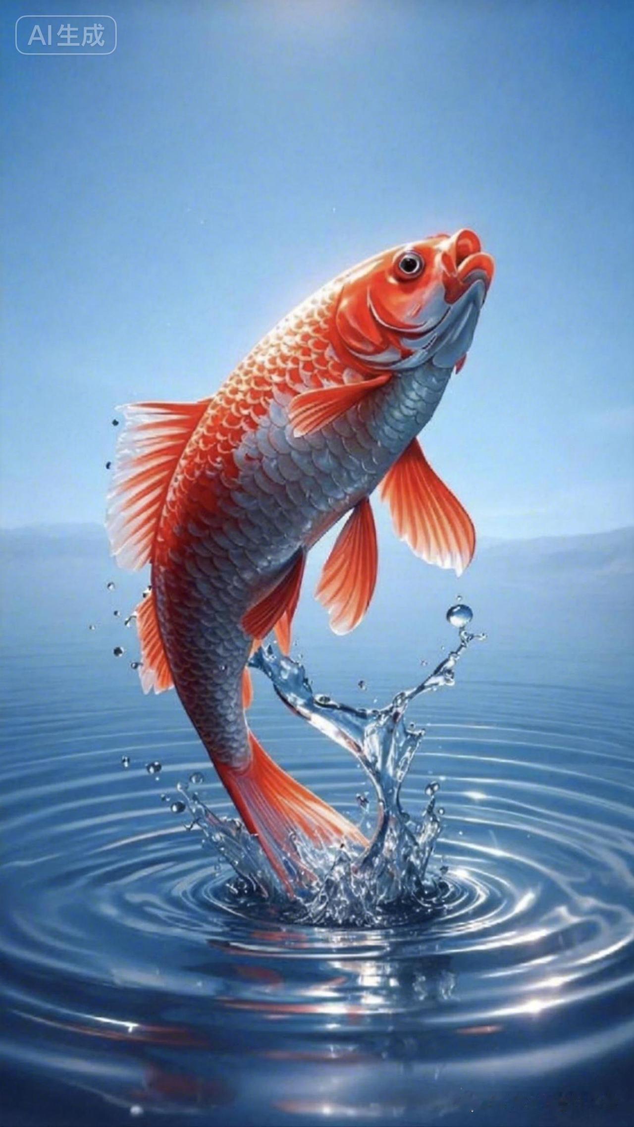 跃出水面的锦鲤，象征好运与希望！🌊🐟