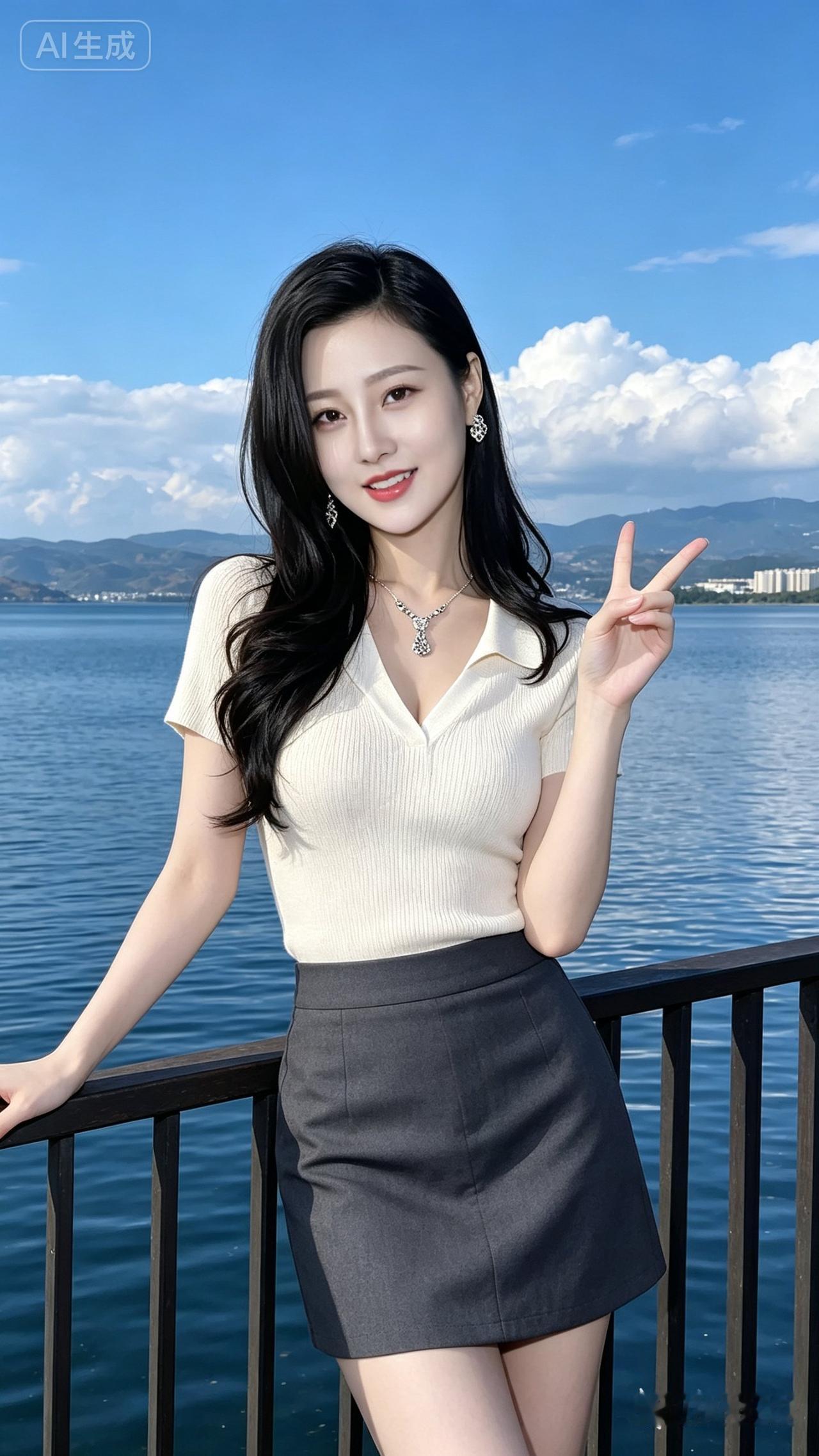 夏日清新穿搭，海边的甜美少女