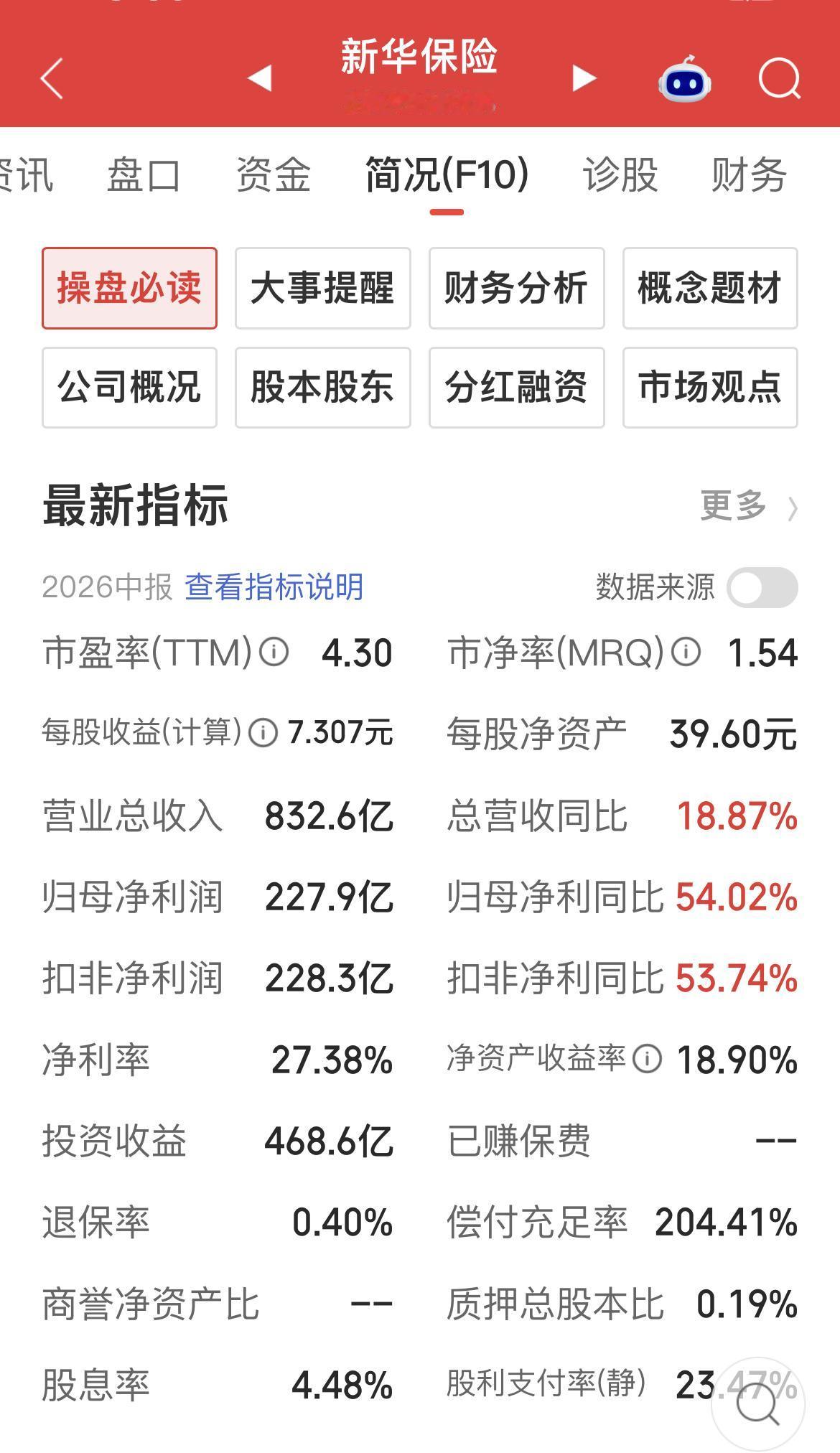 新华保险2026年半年报点评。新华保险披露2026年中报，上半年营收832.