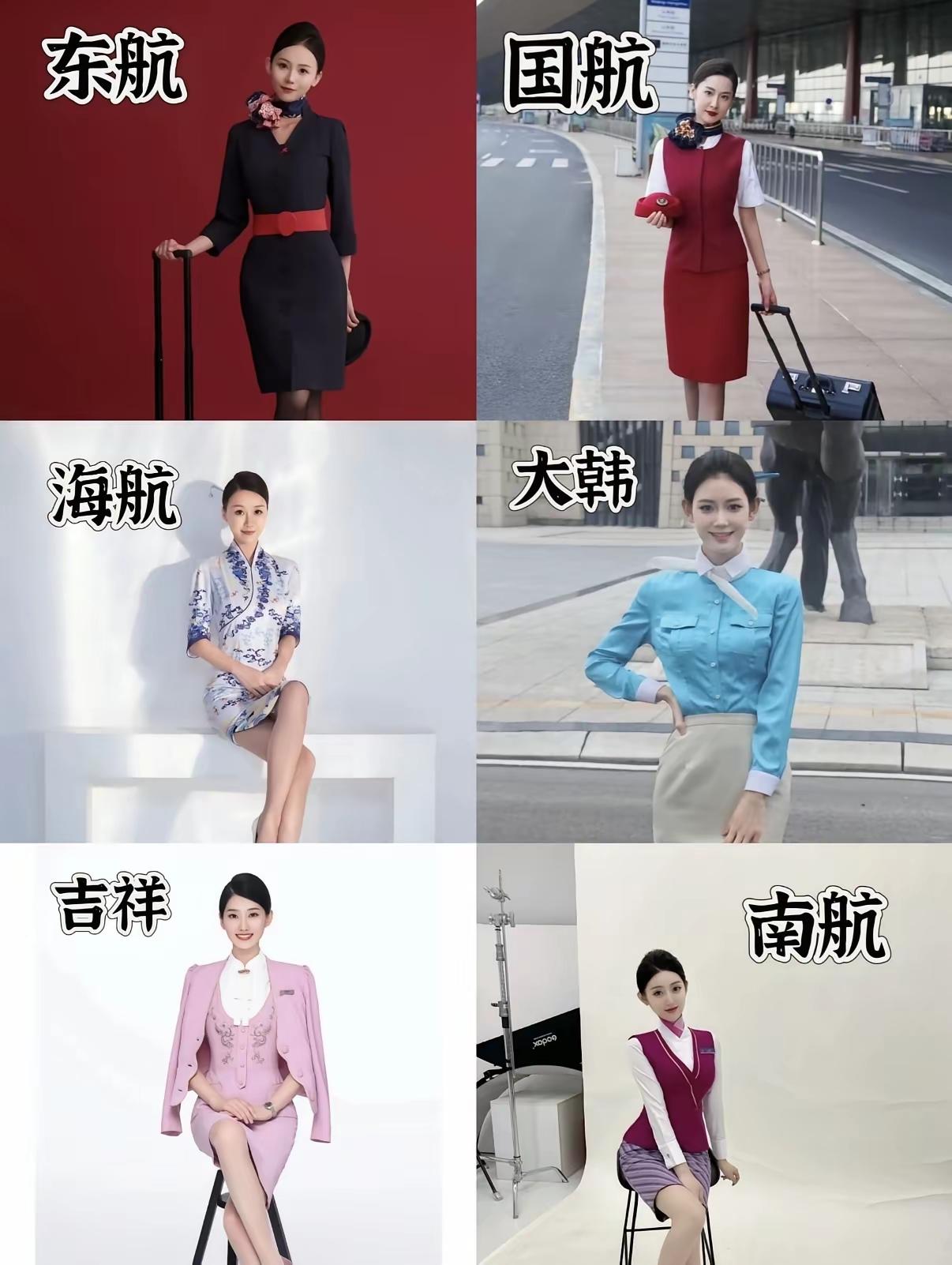 五大航空公司制服VS大韩航空，我觉得从美观的角度应该是国航＞东航＞海航大＞大韩＞