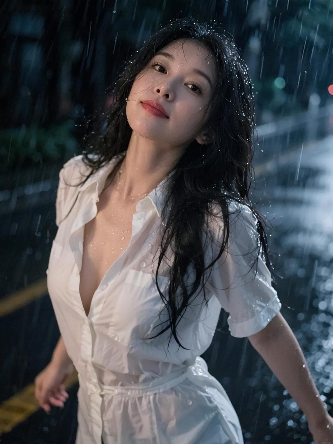 AI雨中魅惑写真 雨天拍照