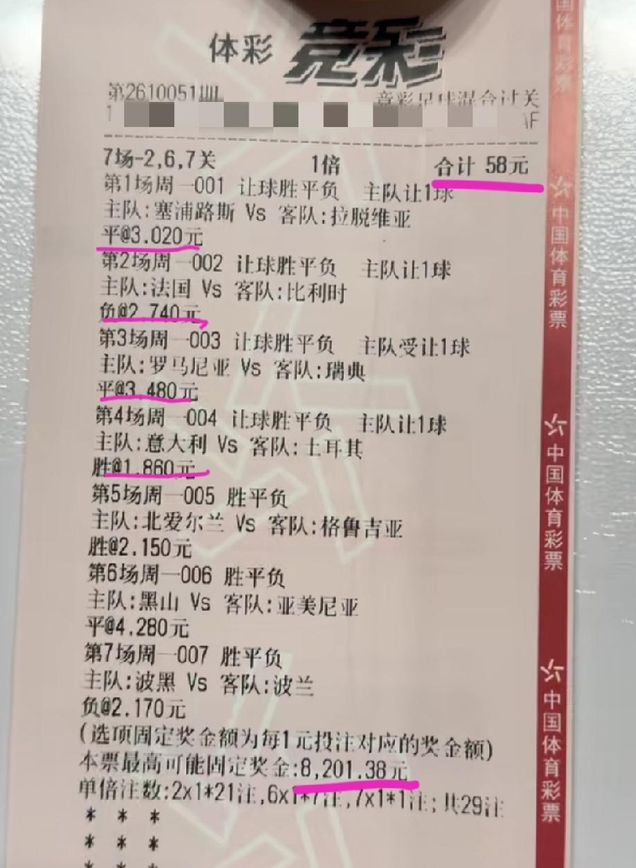 这张彩票，中几场基本可以保本啦？这张“7场-267关”猜全场胜平负的彩票，是小